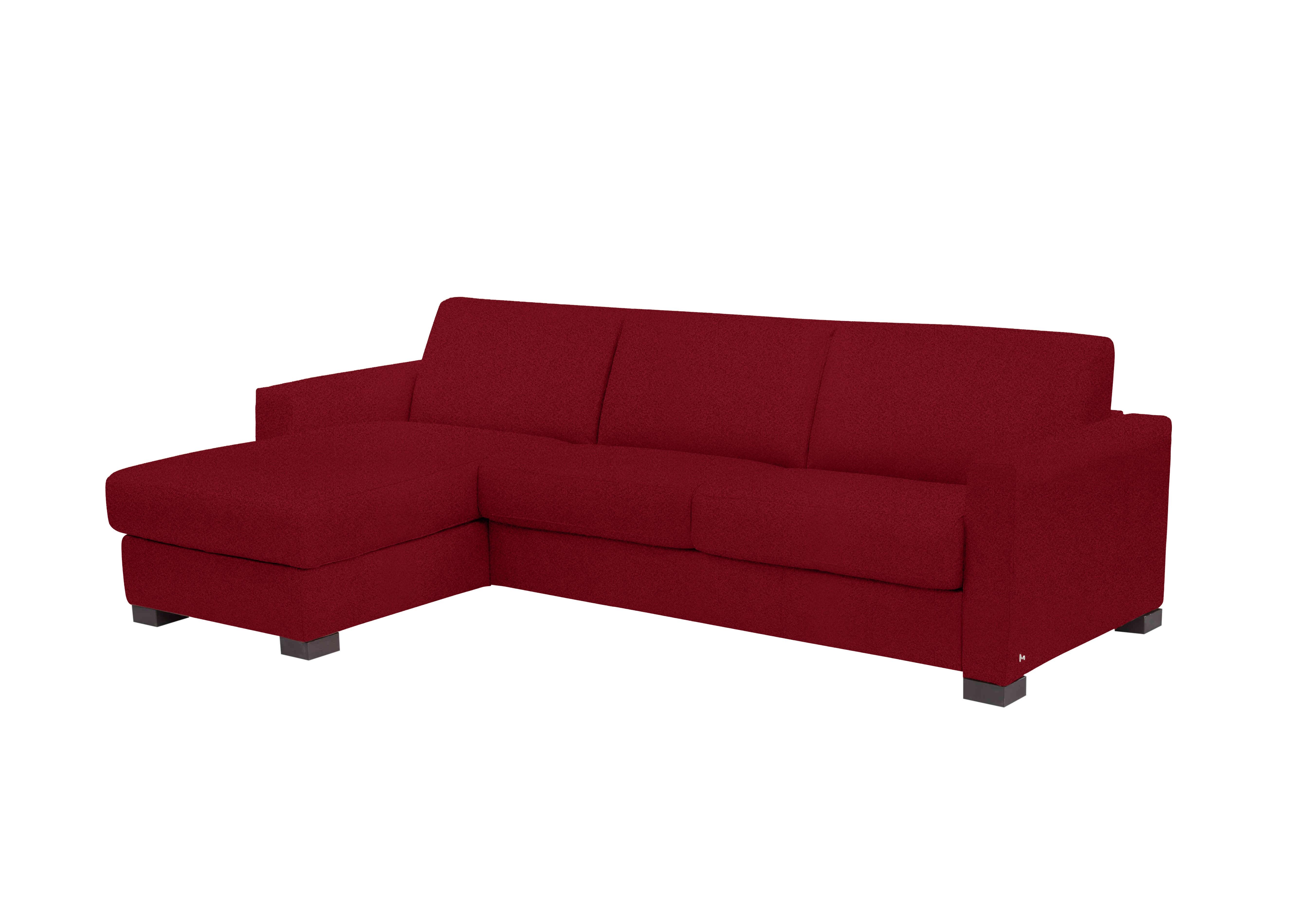 Alcova 3 Seater Fabric Sofa Bed with Storage Chaise with Box Arms in Coupe Rosso 305 on Furniture Village