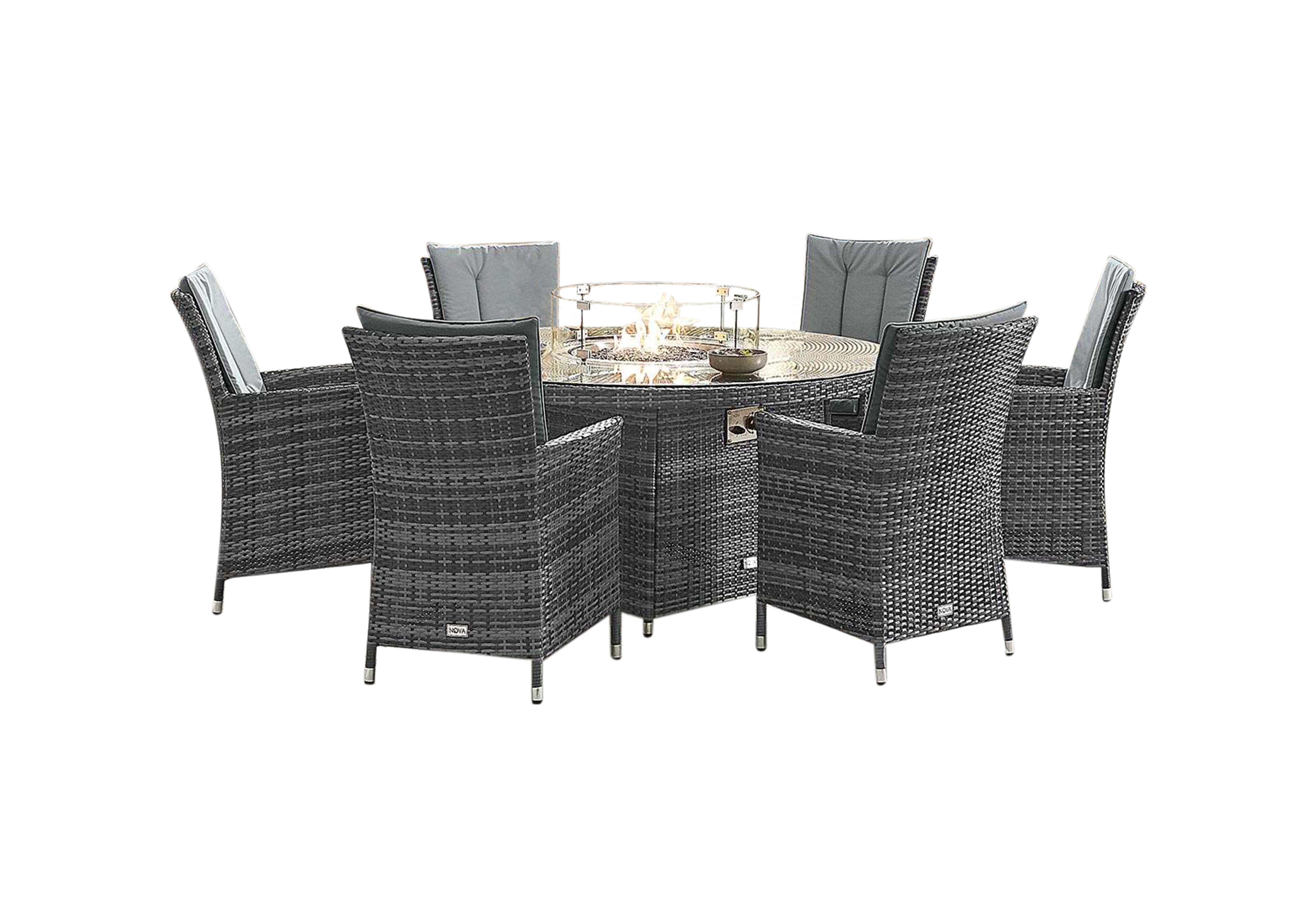 Camber 6 Seater Round Dining Set with Fire Pit Table in Grey on Furniture Village