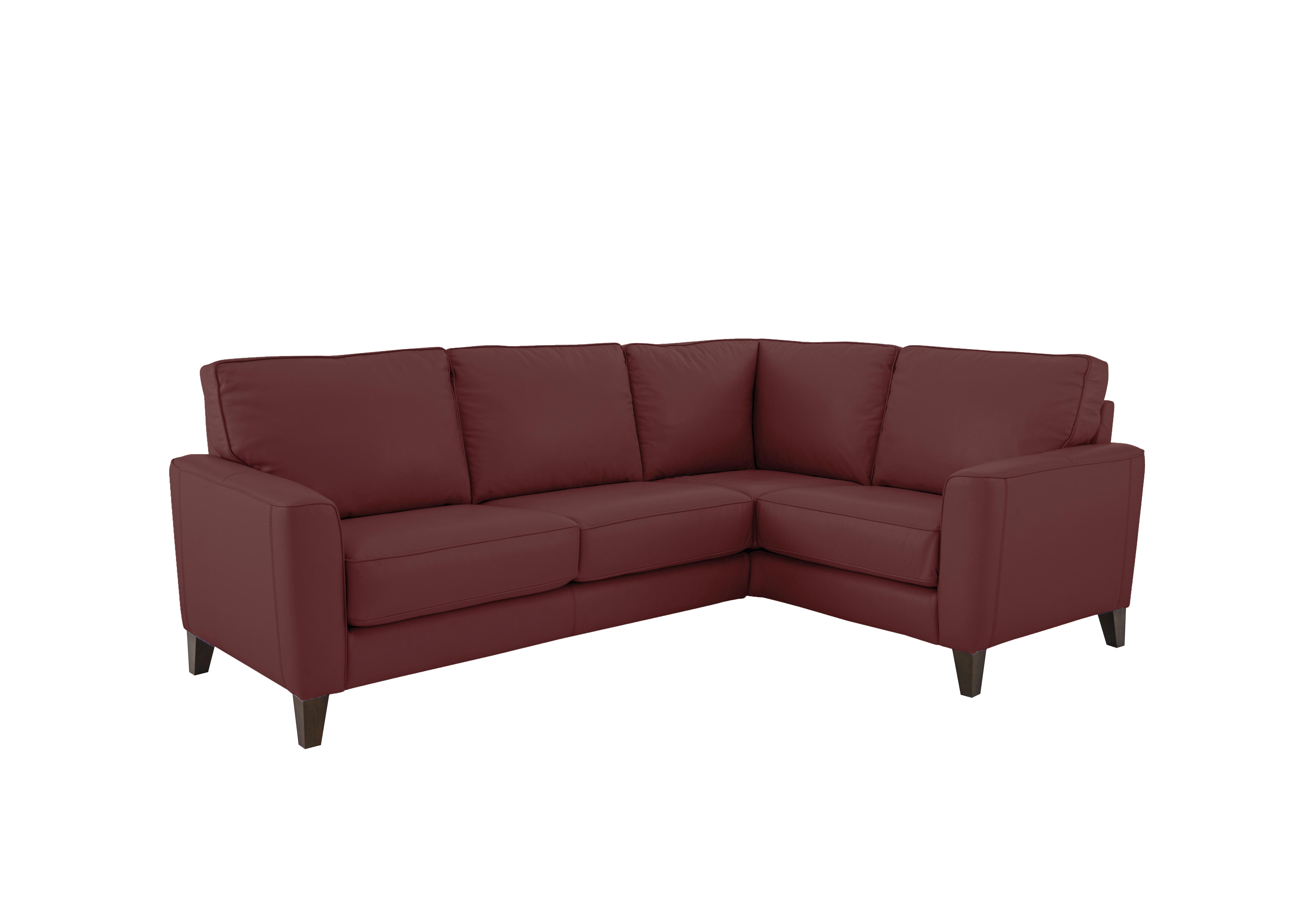 Brondby Small Leather Corner Sofa in Bv-035c Deep Red on Furniture Village