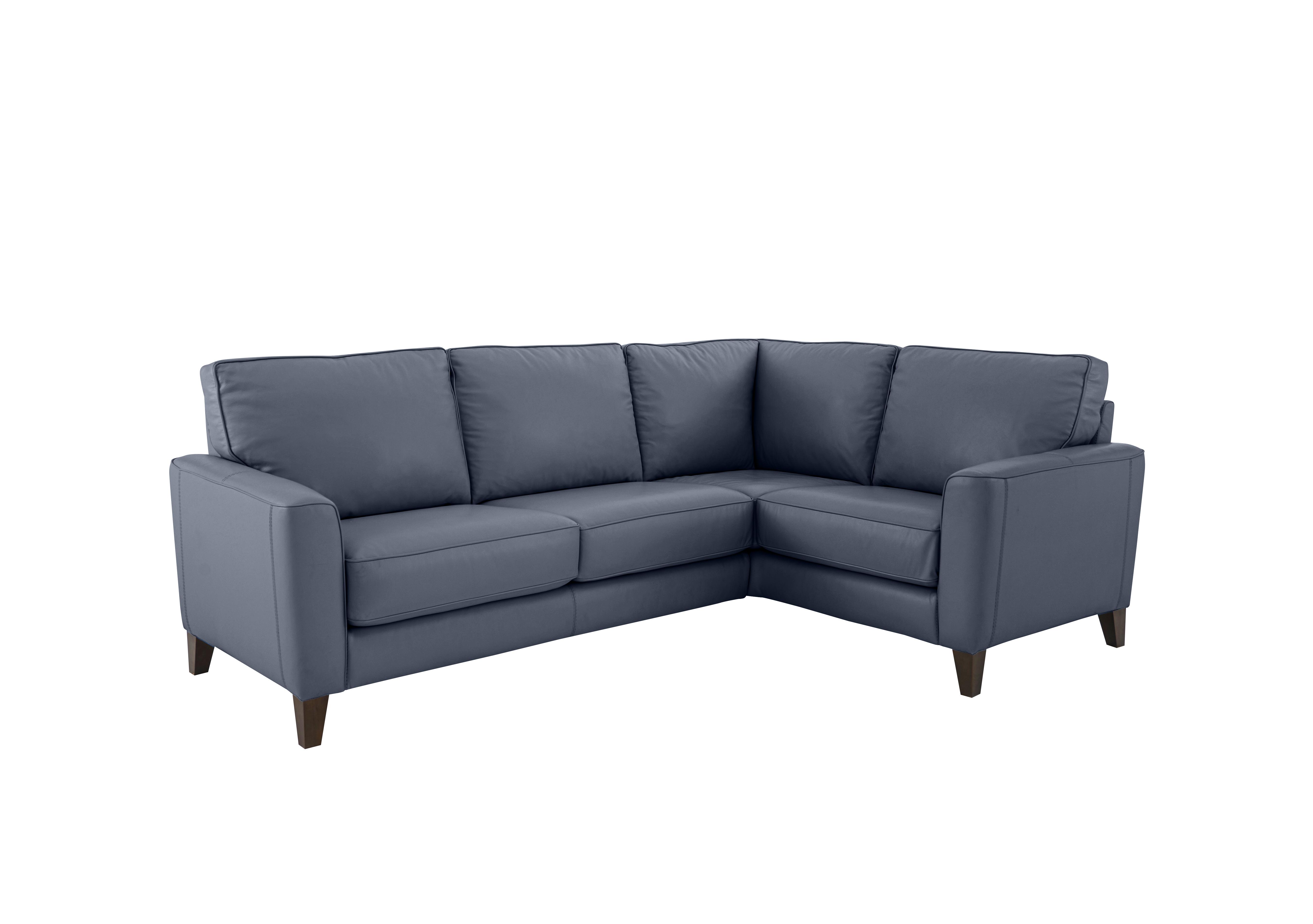 Brondby Small Leather Corner Sofa in Bv-313e Ocean Blue on Furniture Village