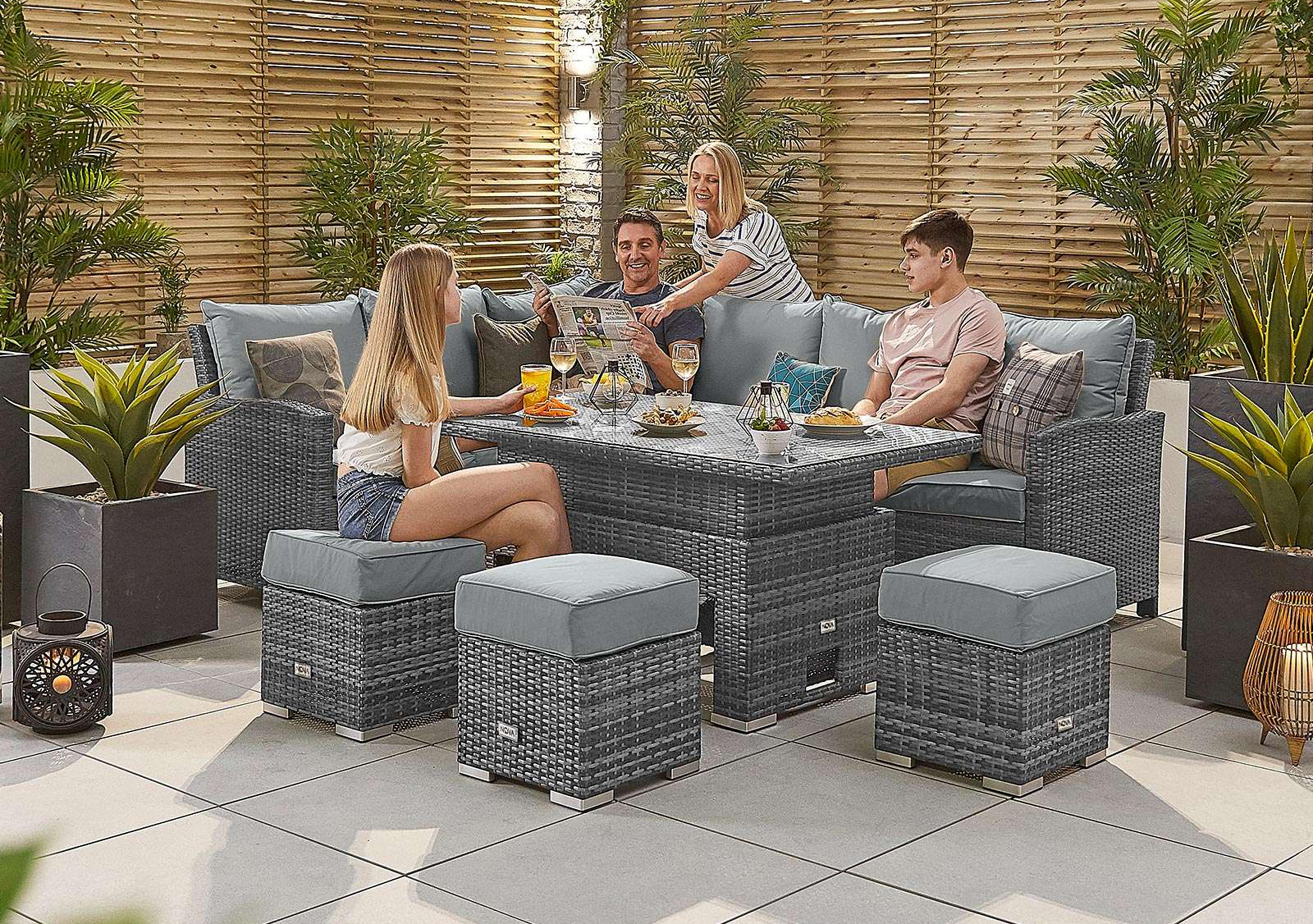 Camber Left Hand Facing Corner Dining Set with Rising Table in Grey on Furniture Village