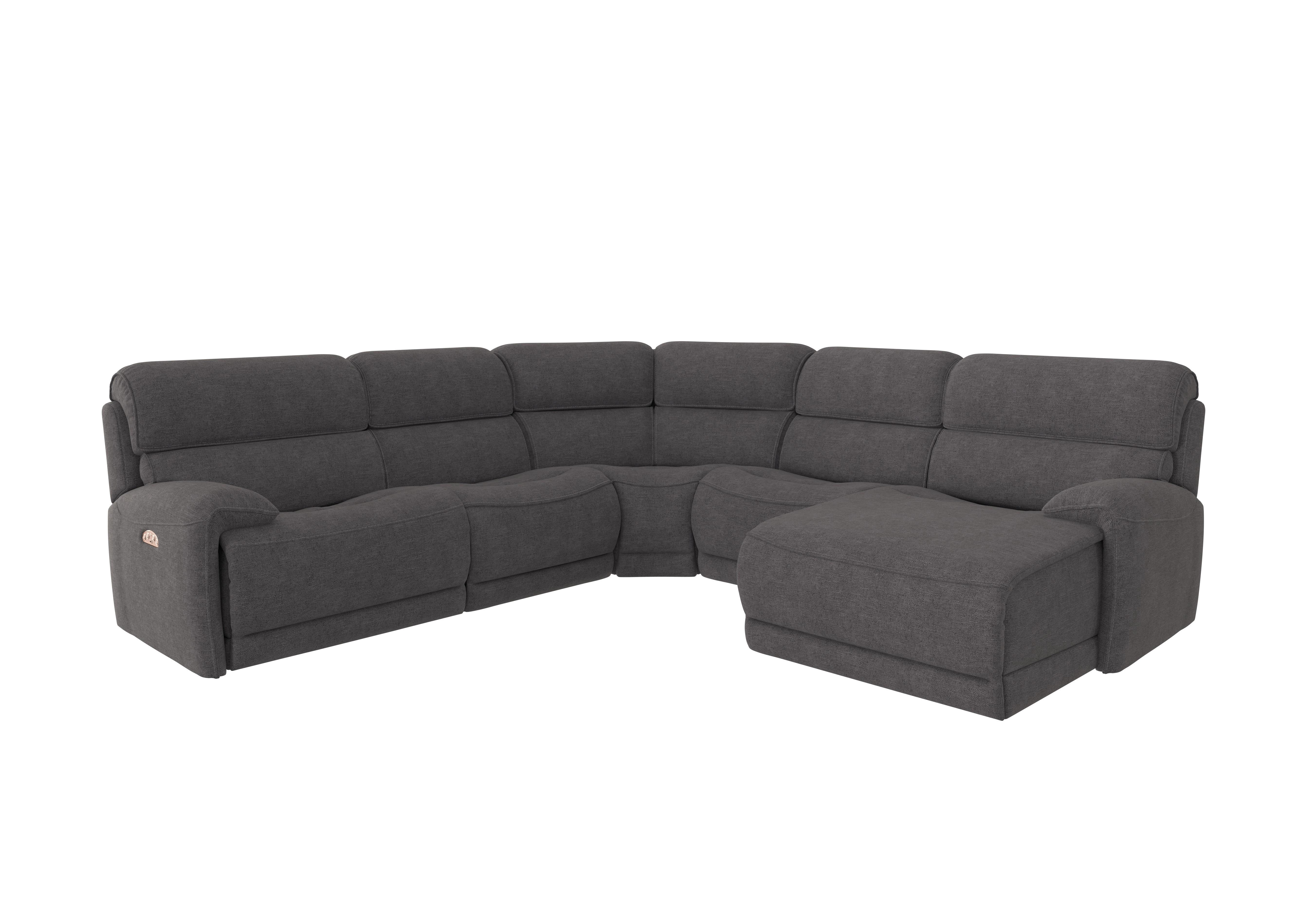 Link Fabric Corner Chaise Power Sofa in Fab-Meo-R25 Iron Grey on Furniture Village