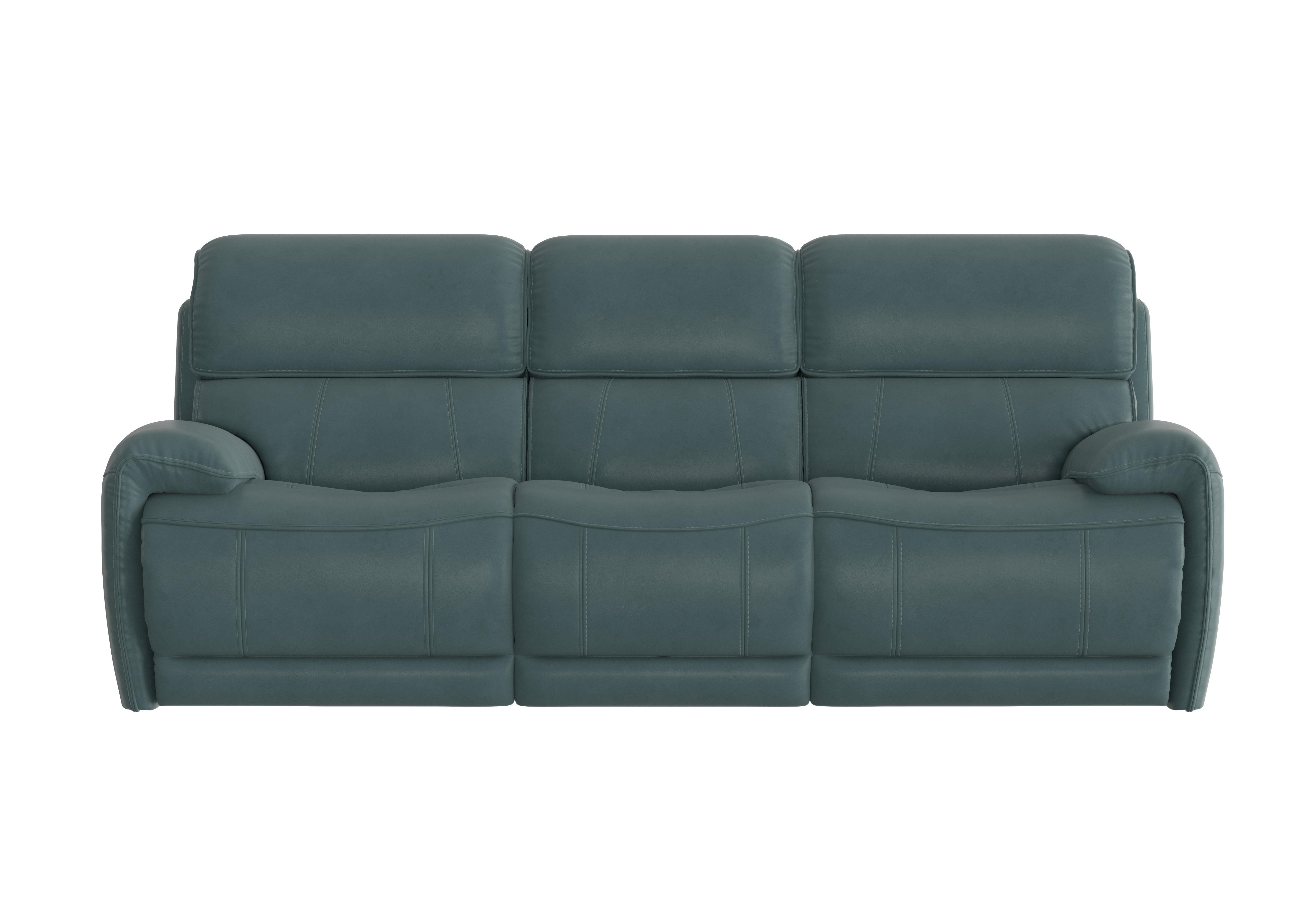 Link 3 Seater Leather Power Recliner Sofa with Power Headrests in Bv-301e Lake Green on Furniture Village
