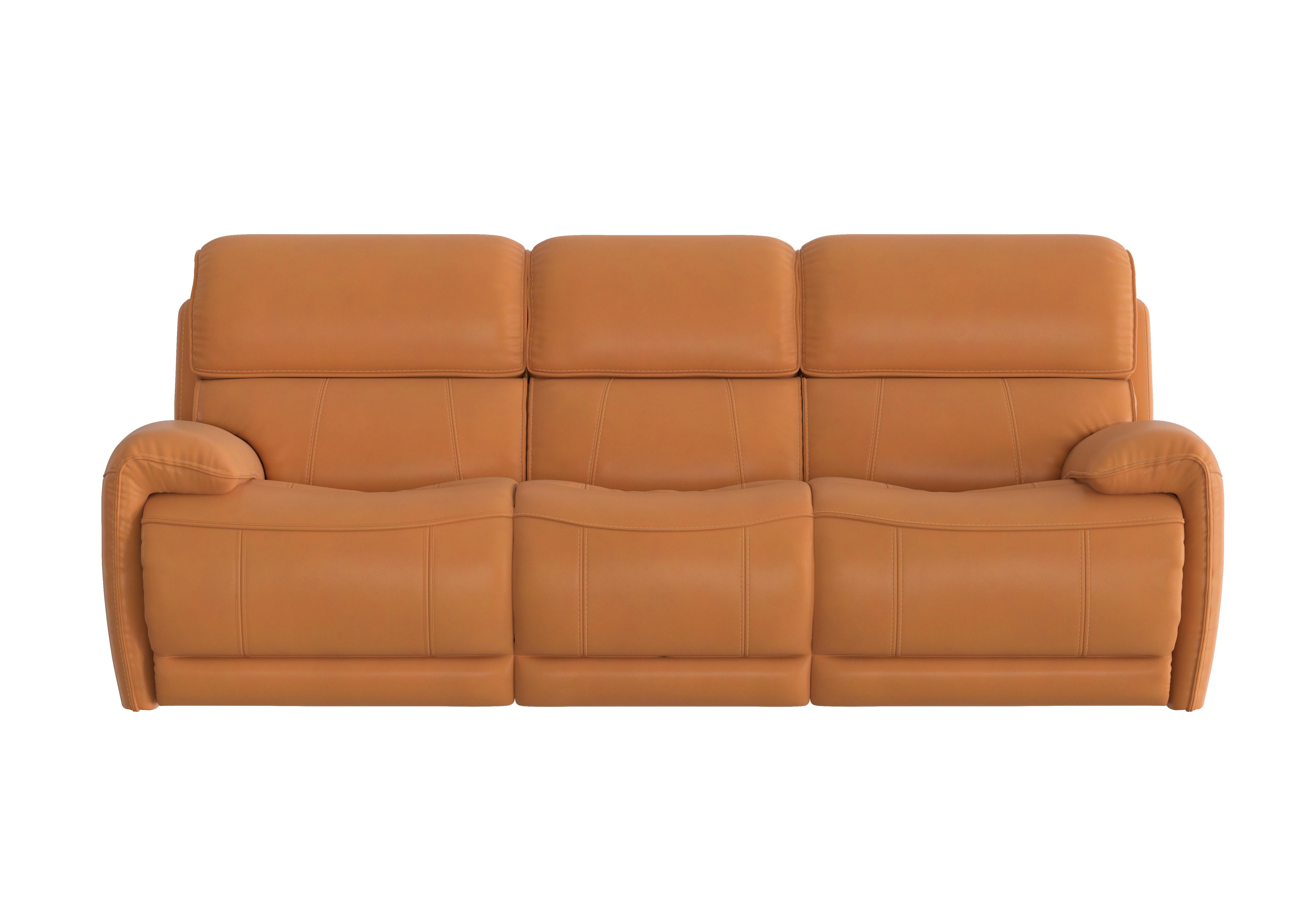 Link 3 Seater Leather Power Recliner Sofa with Power Headrests in Nc-335e Honey Yellow on Furniture Village