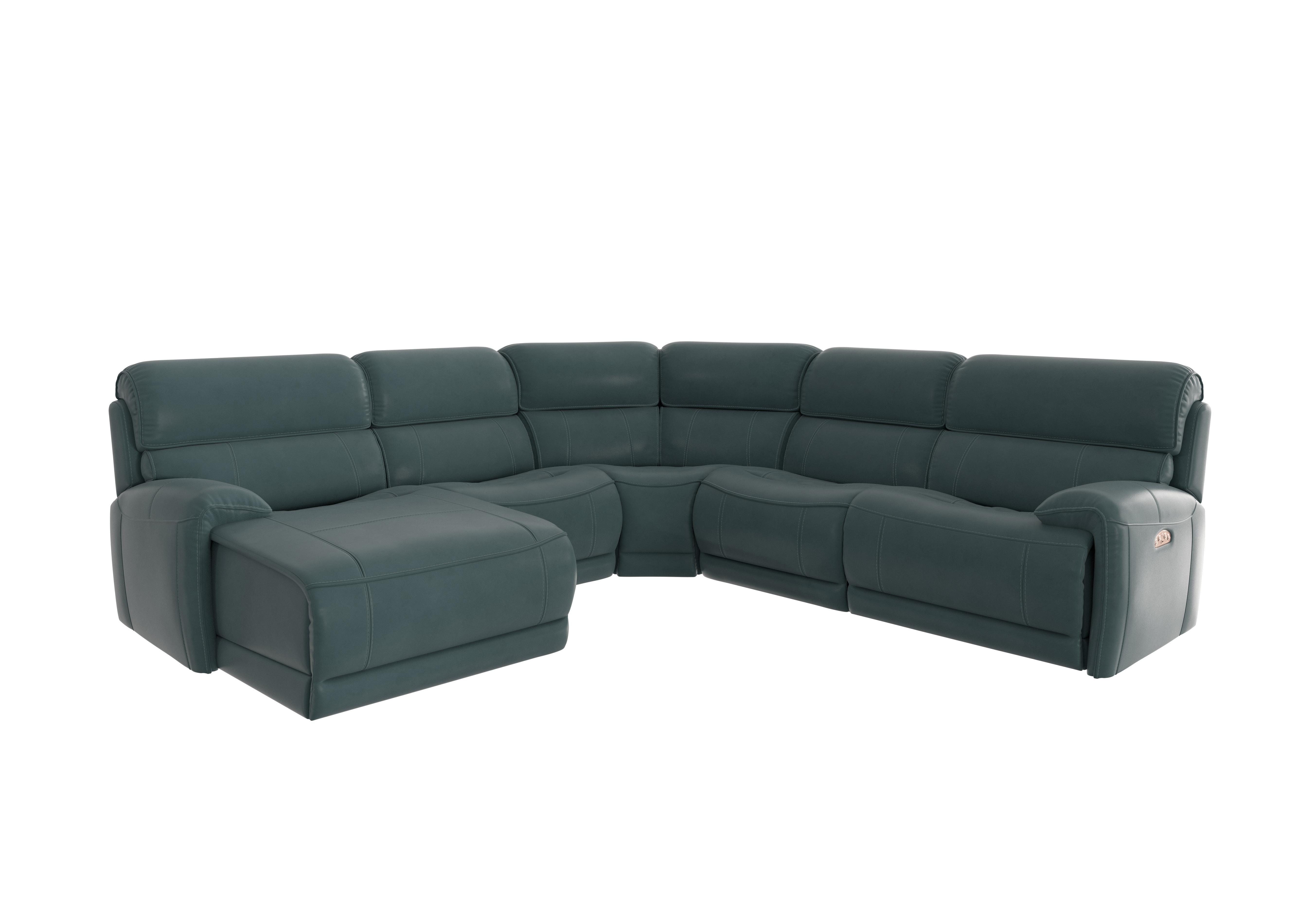 Link Leather Corner Chaise Power Sofa in Bv-301e Lake Green on Furniture Village