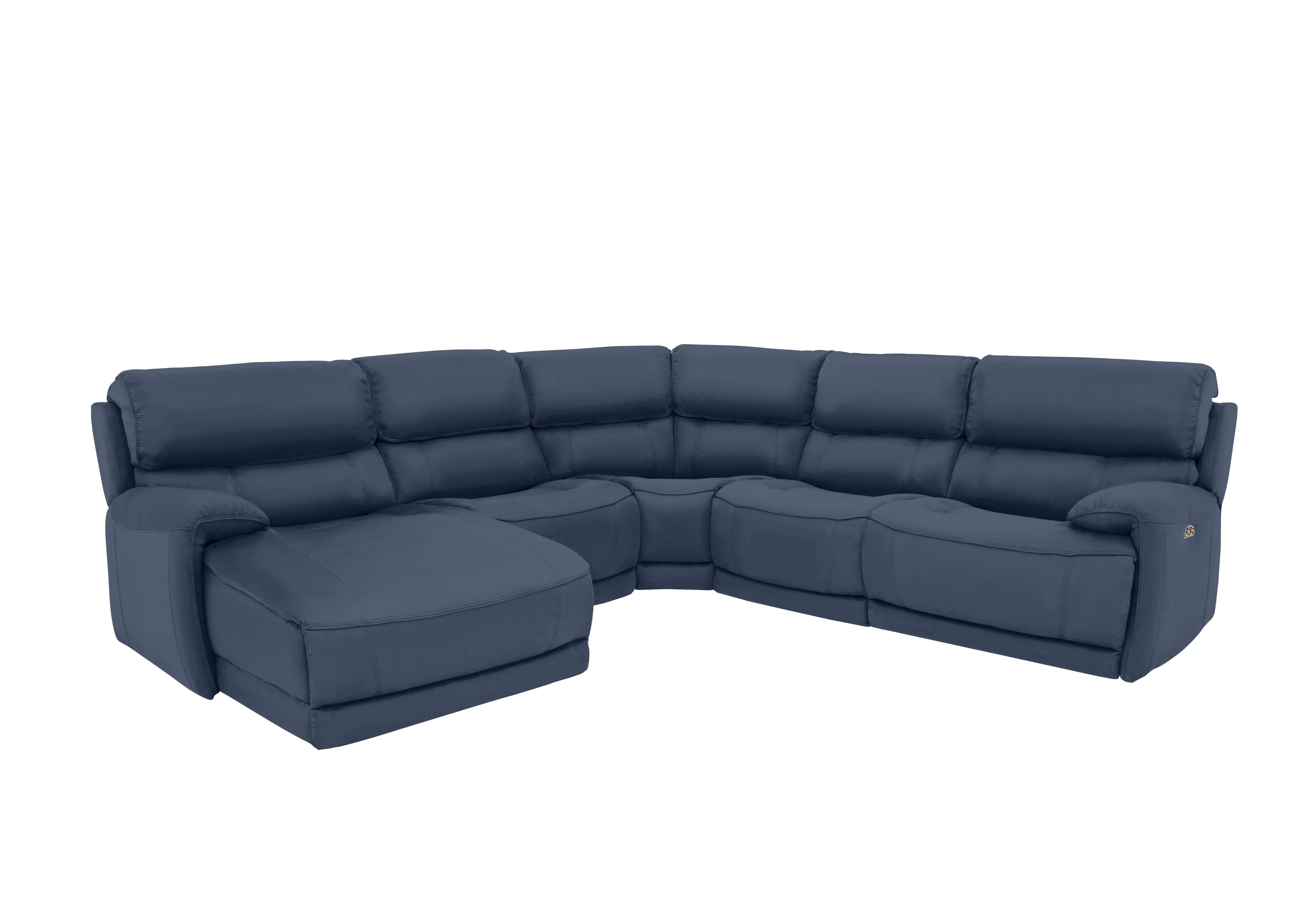 Link Leather Corner Chaise Power Sofa in Bv-313e Ocean Blue on Furniture Village