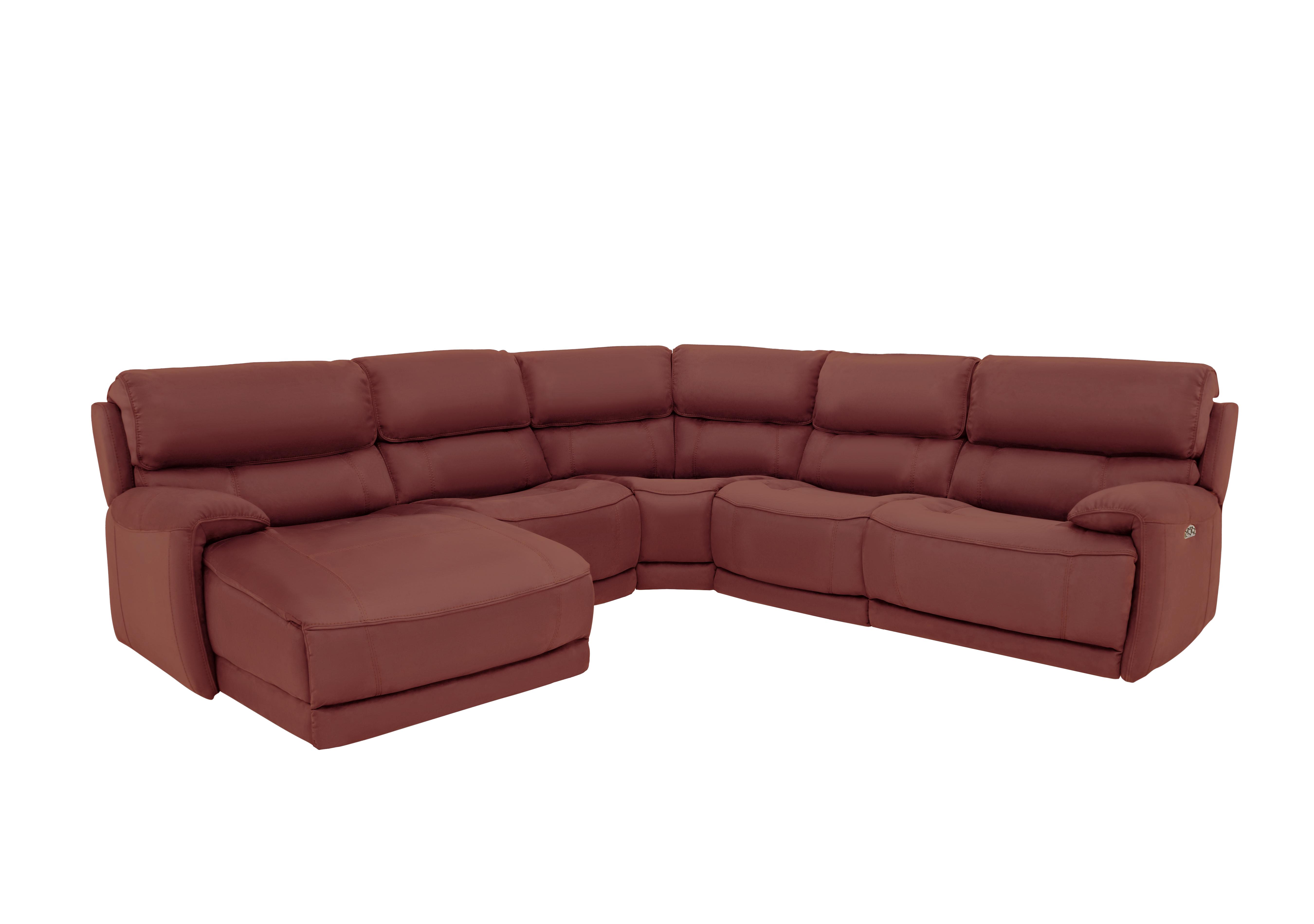 Link Leather Corner Chaise Power Sofa in Nc-035c Deep Red on Furniture Village