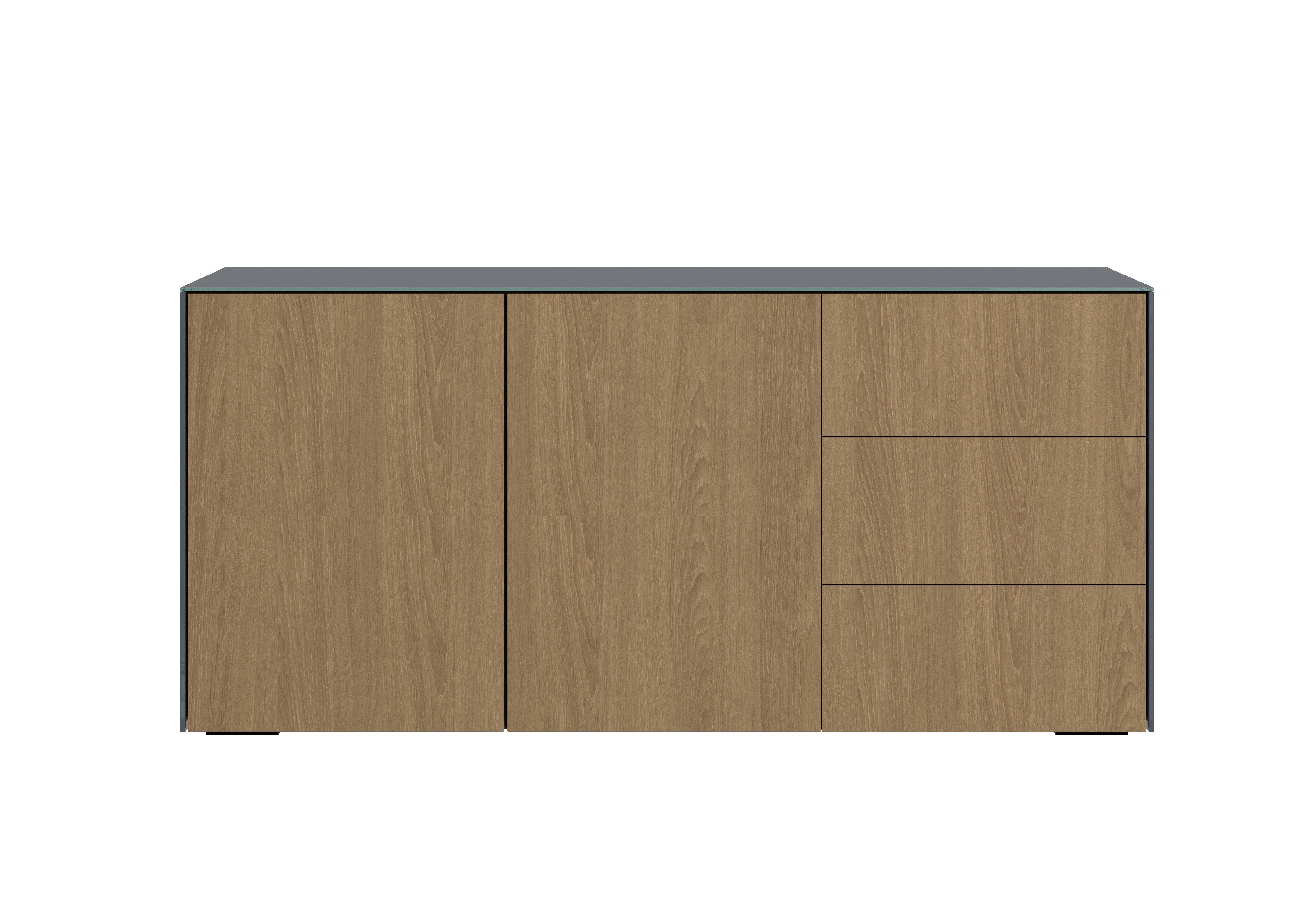 Lexa Smart 2 Door 3 Drawer Sideboard in Grey And Oak on Furniture Village