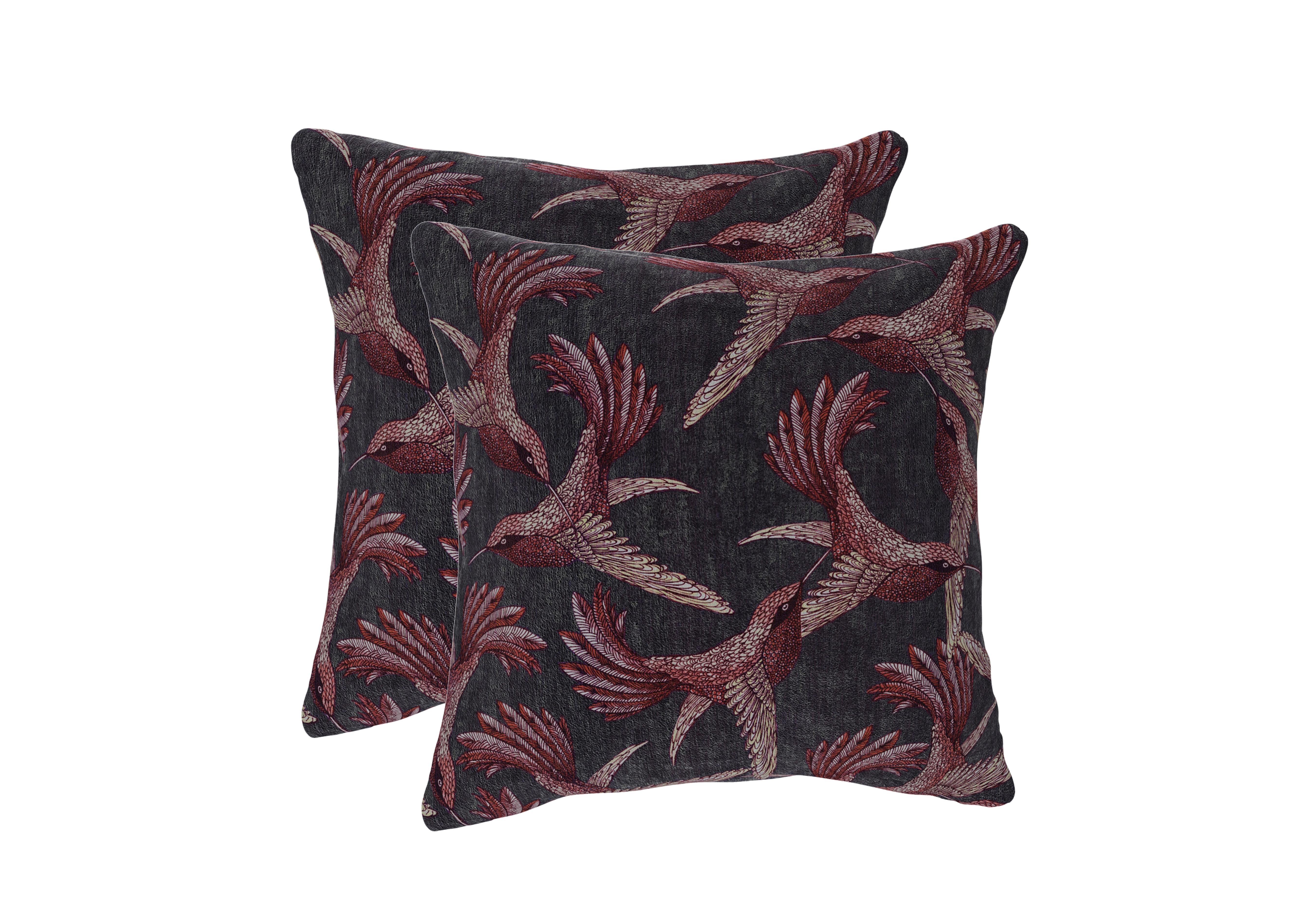 Pair of Large Scatter Cushions in Lor148 Paradise Bird Mulbry on Furniture Village