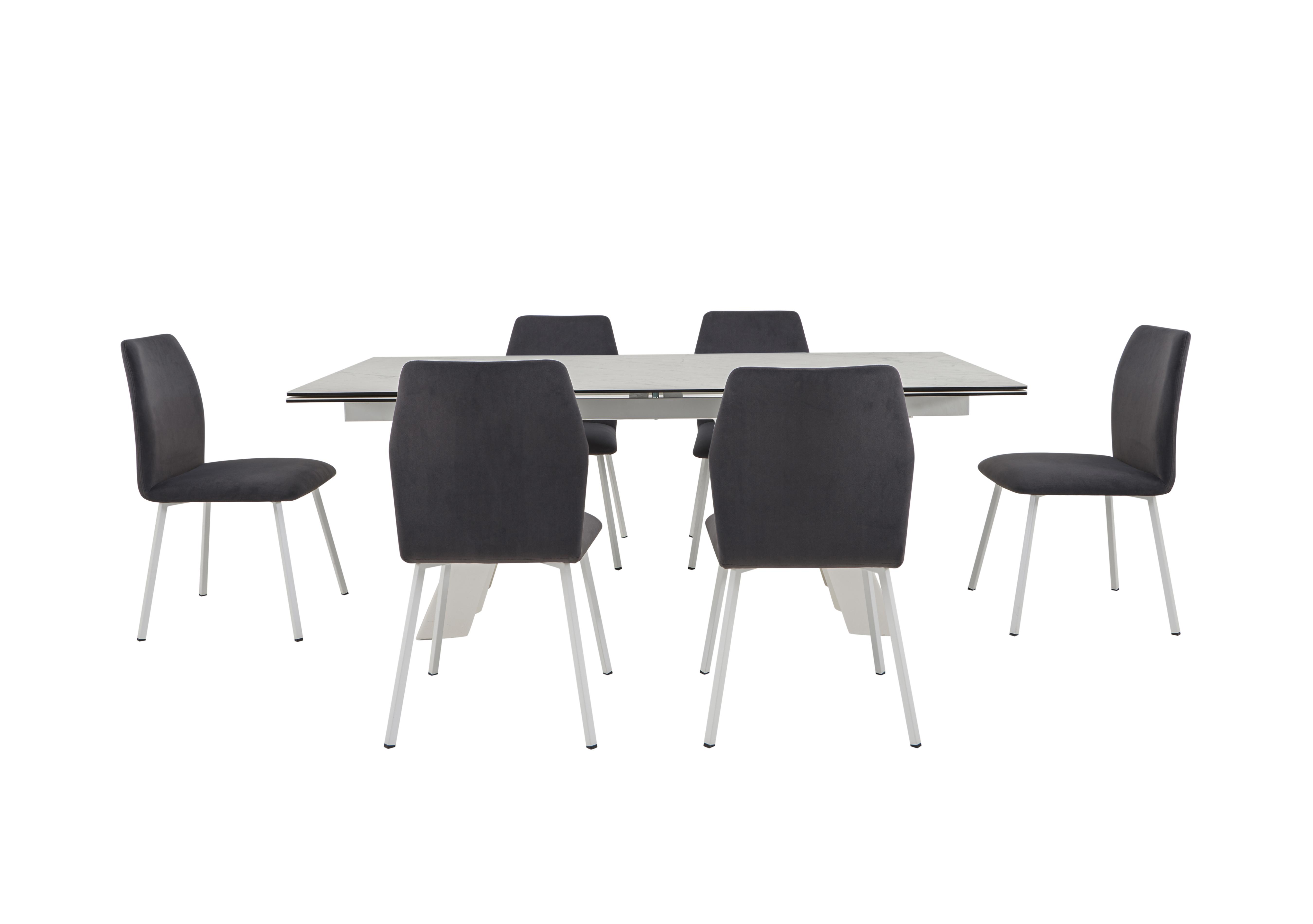Wings Extending Dining Table and 6 Fixed Fabric Chairs in  on Furniture Village