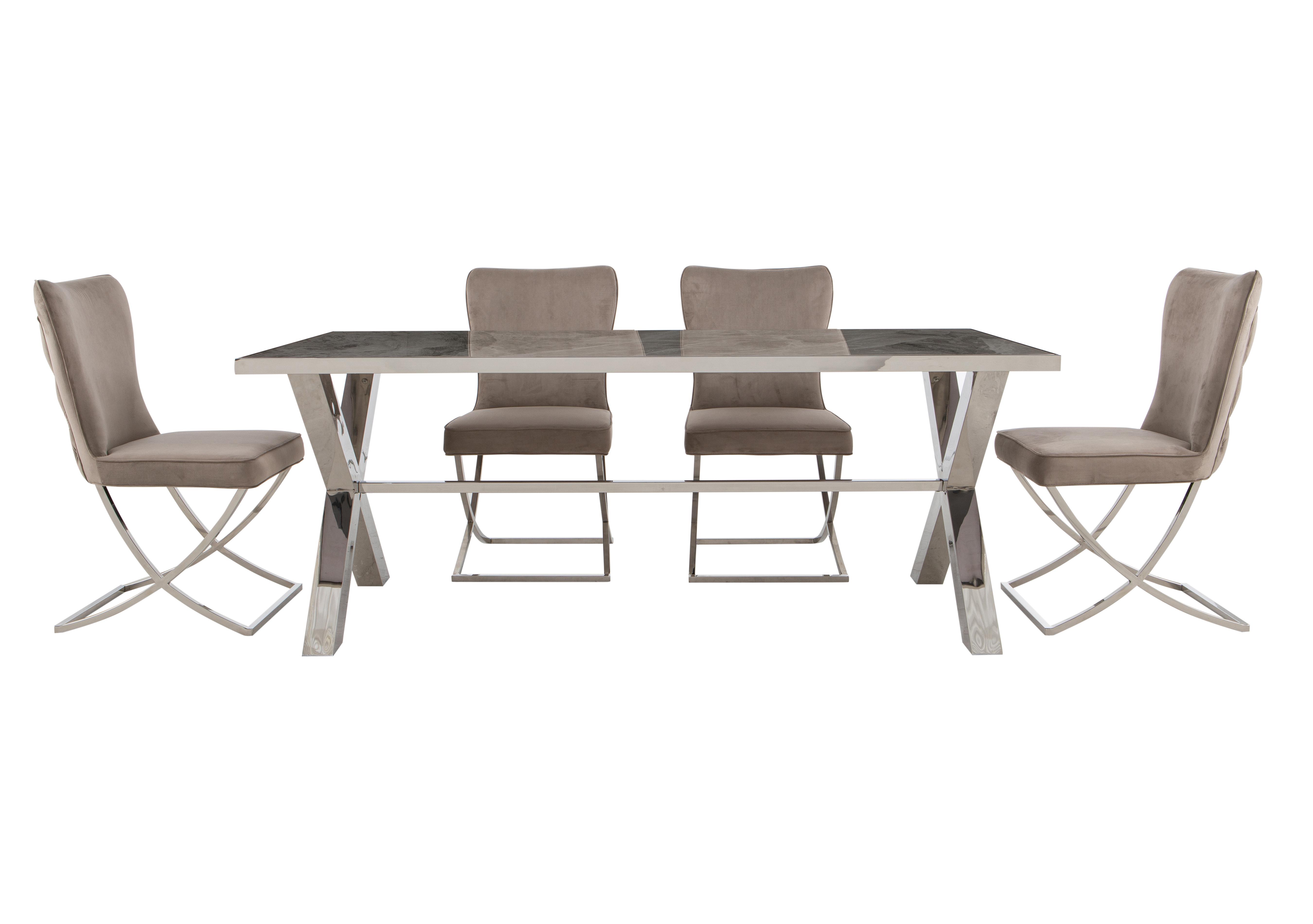 Vanquish Large Dining Table and 4 Dining Chairs in Taupe on Furniture Village