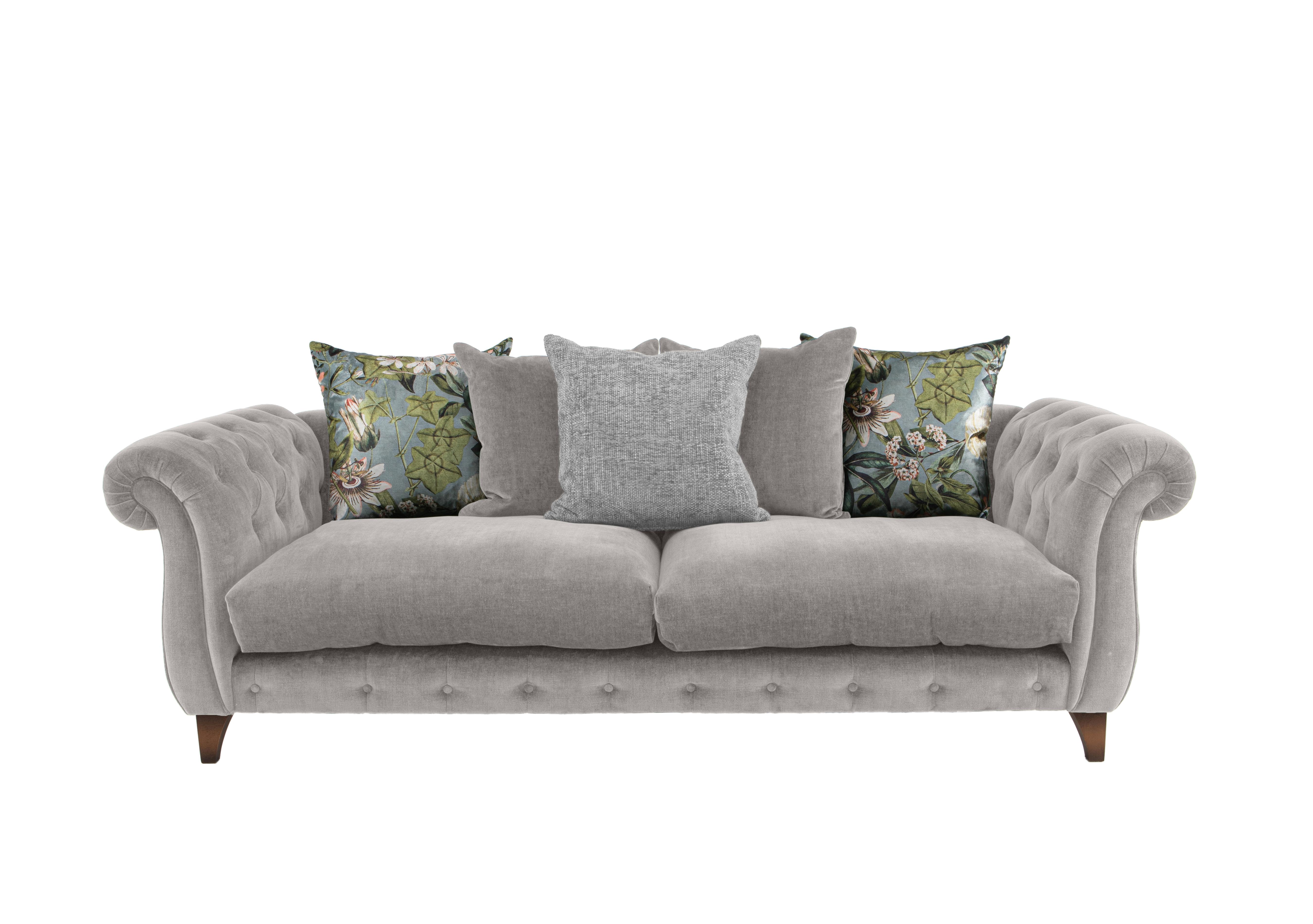 Boutique Palace Fabric 3 Seater Scatter Back Sofa in Oasis Silver on Furniture Village