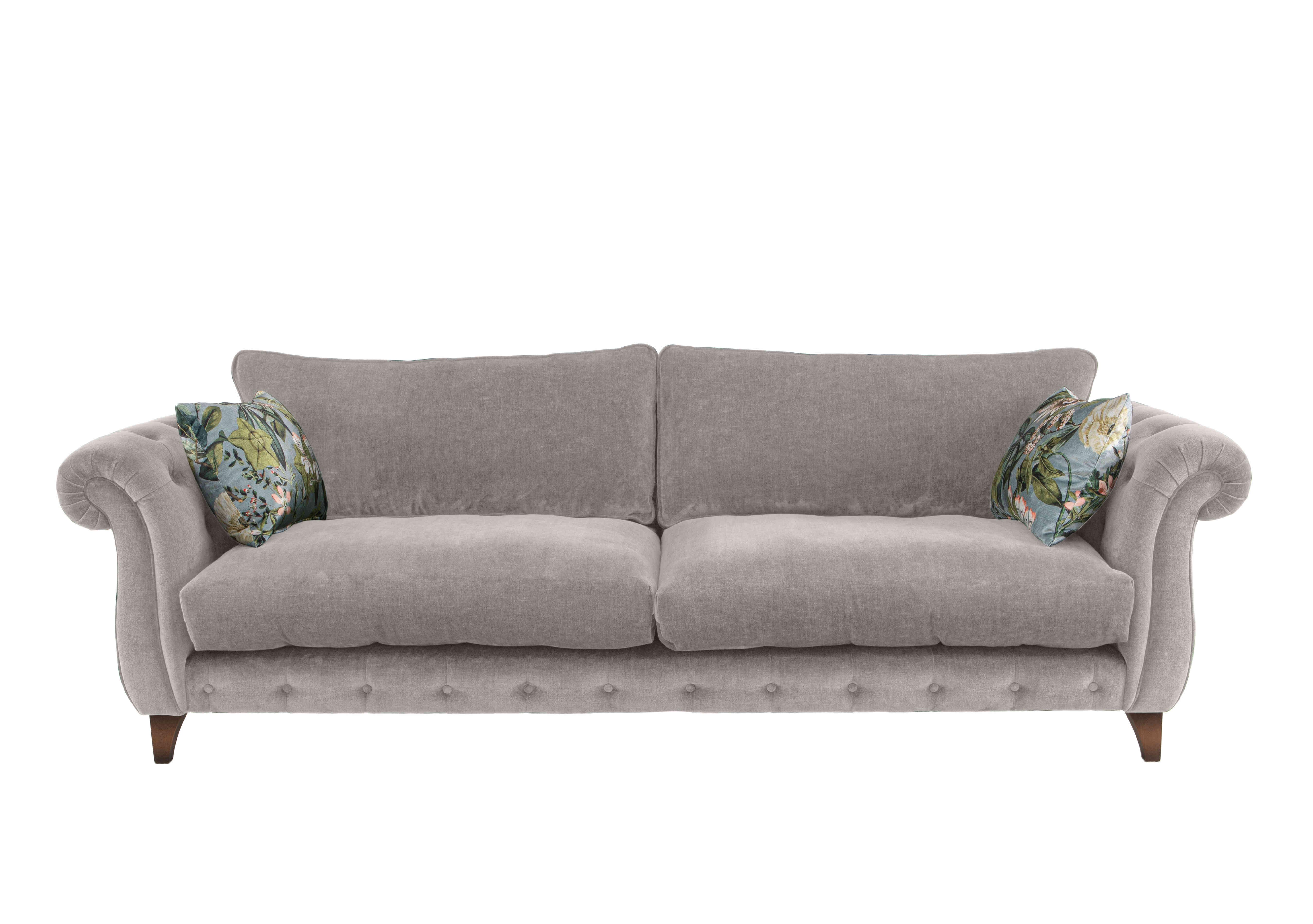 Boutique Palace Fabric 4 Seater Classic Back Sofa in Oasis Silver on Furniture Village