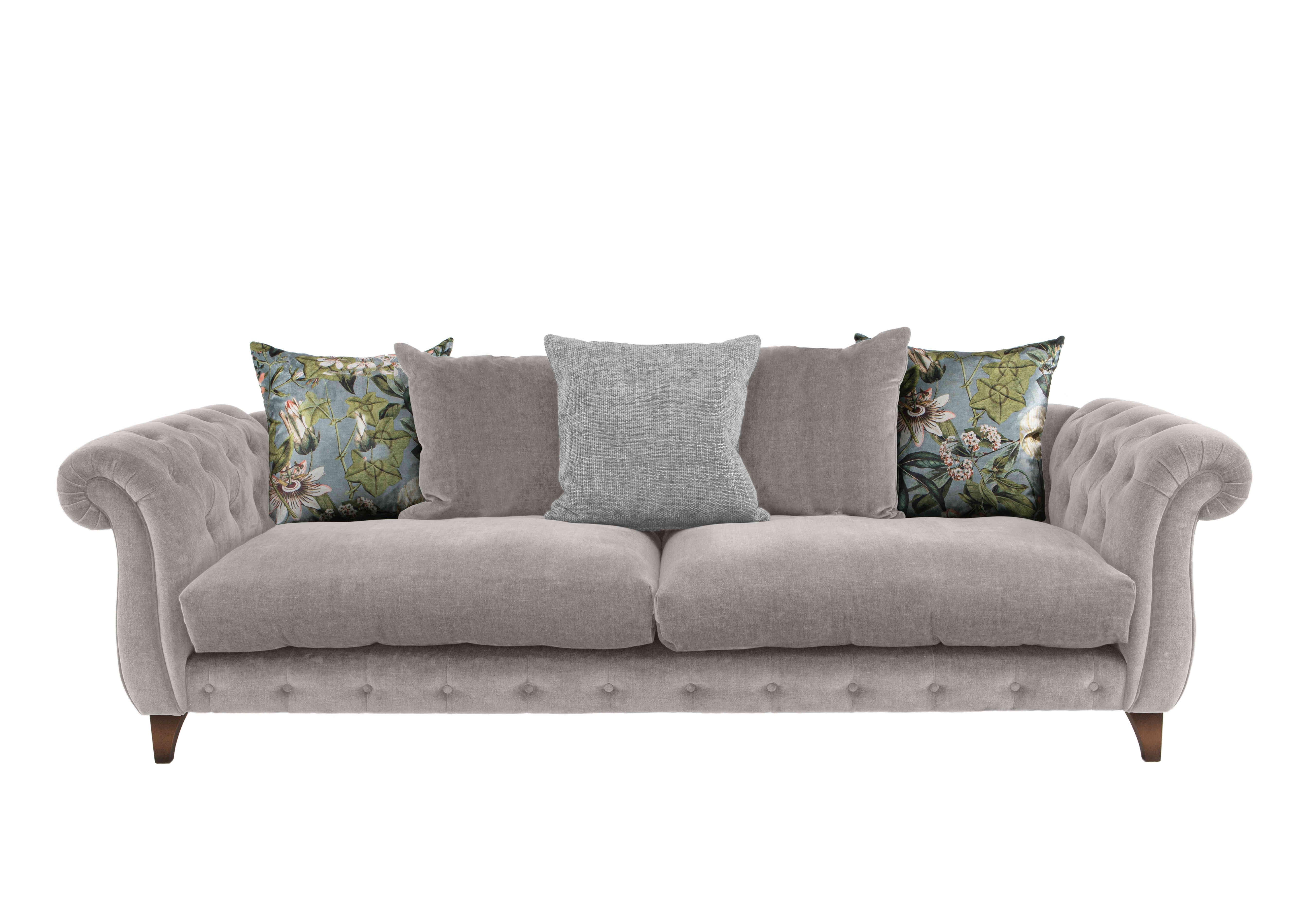 Boutique Palace Fabric 4 Seater Scatter Back Sofa in Oasis Silver on Furniture Village