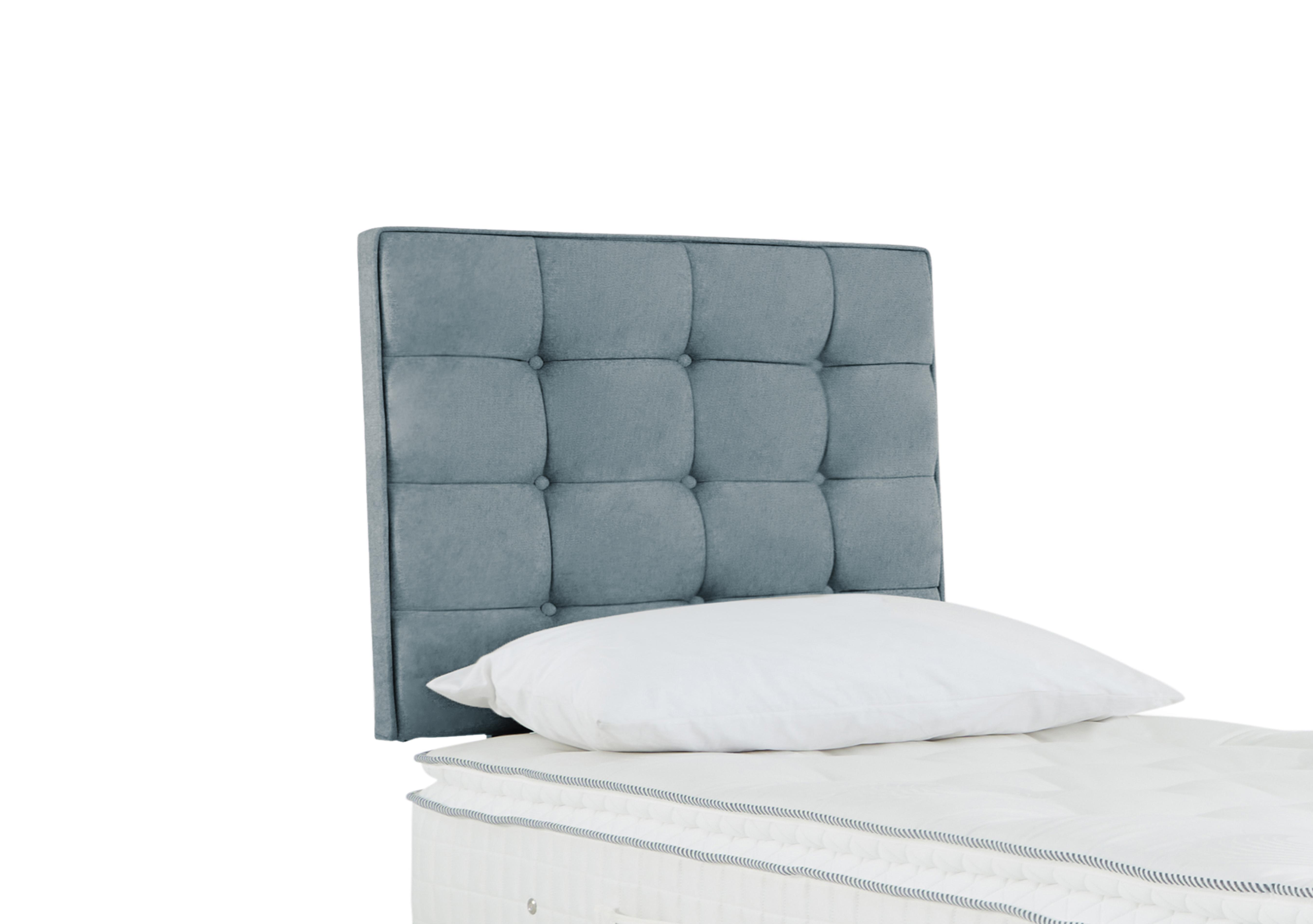 Bowmore Strutted Headboard in Plush Light Blue on Furniture Village