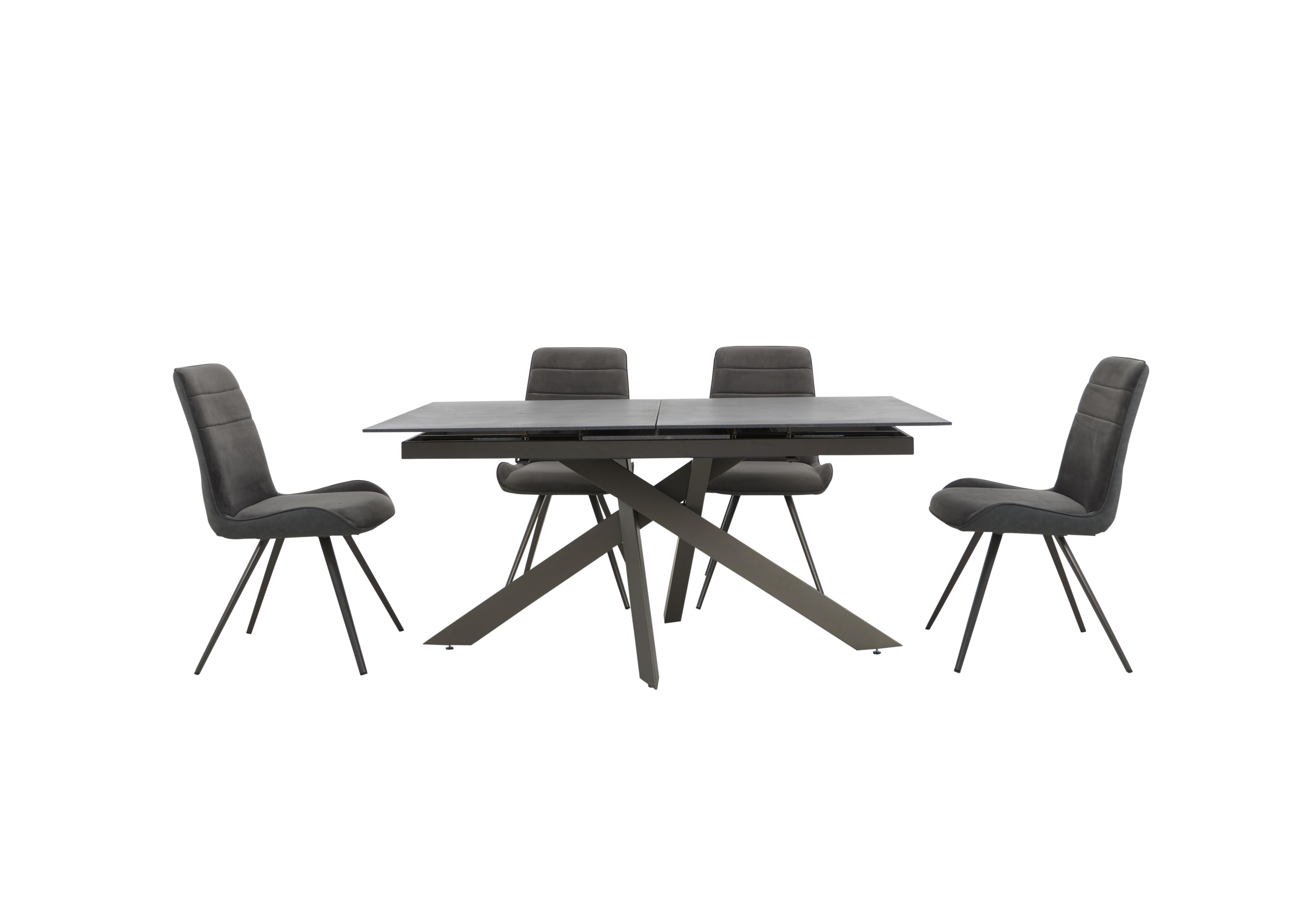 Samurai Extending Dining Table and 4 Velvet Dining Chairs in Grey on Furniture Village