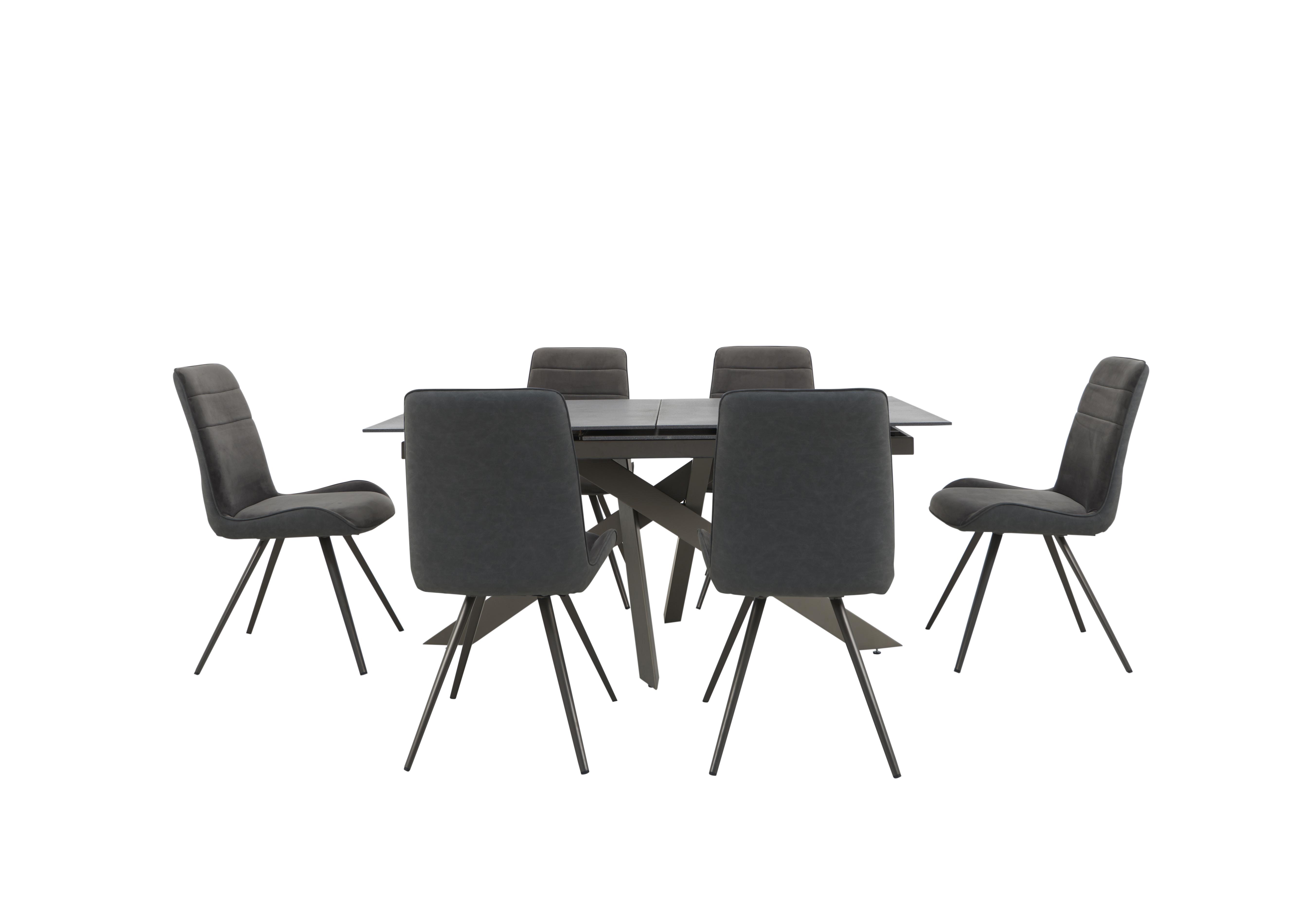 Samurai Extending Dining Table and 6 Velvet Dining Chairs in Grey on Furniture Village