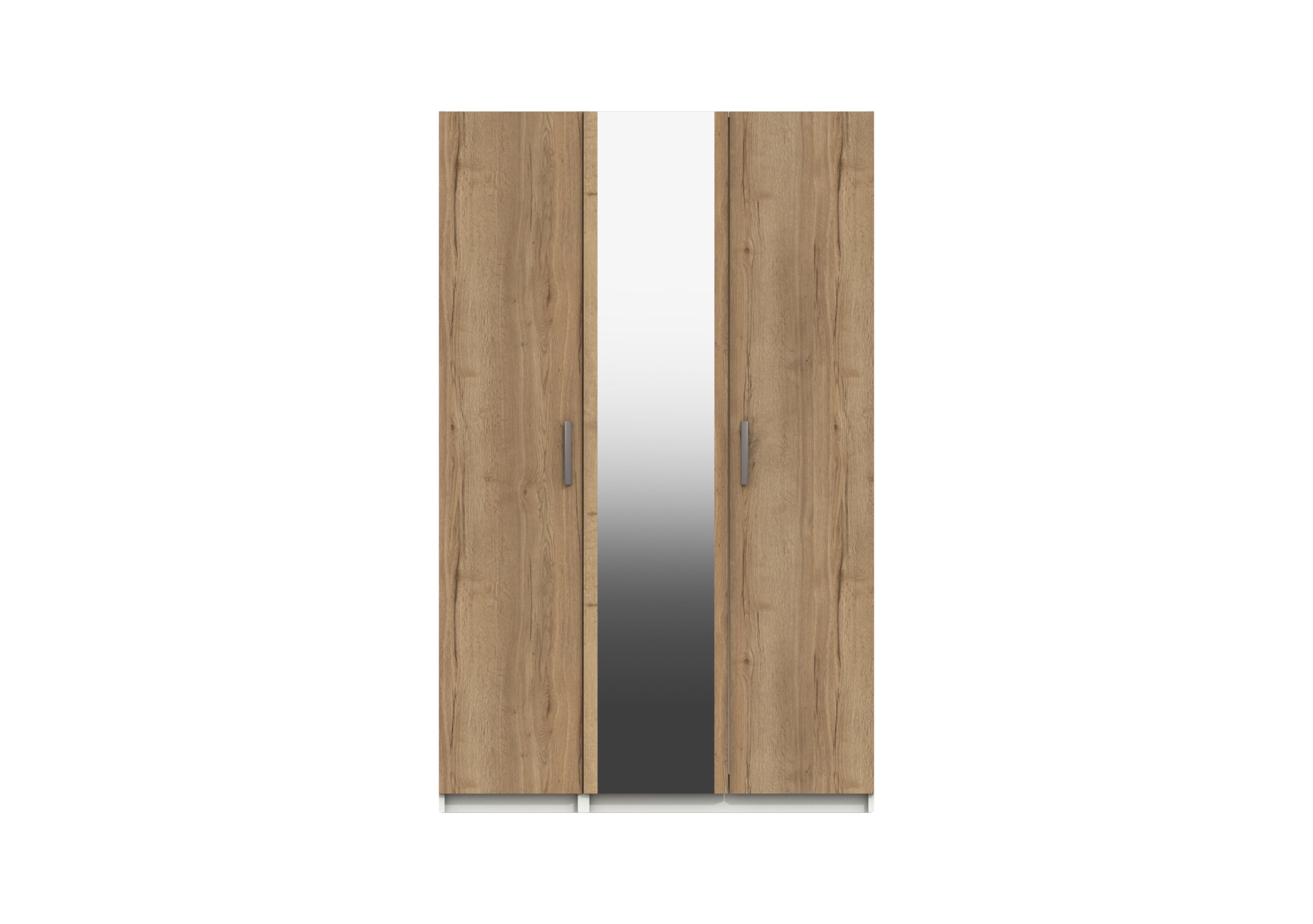 Waterloo 3 Door Wardrobe with Mirror in White & Natural Rustic Oak on Furniture Village
