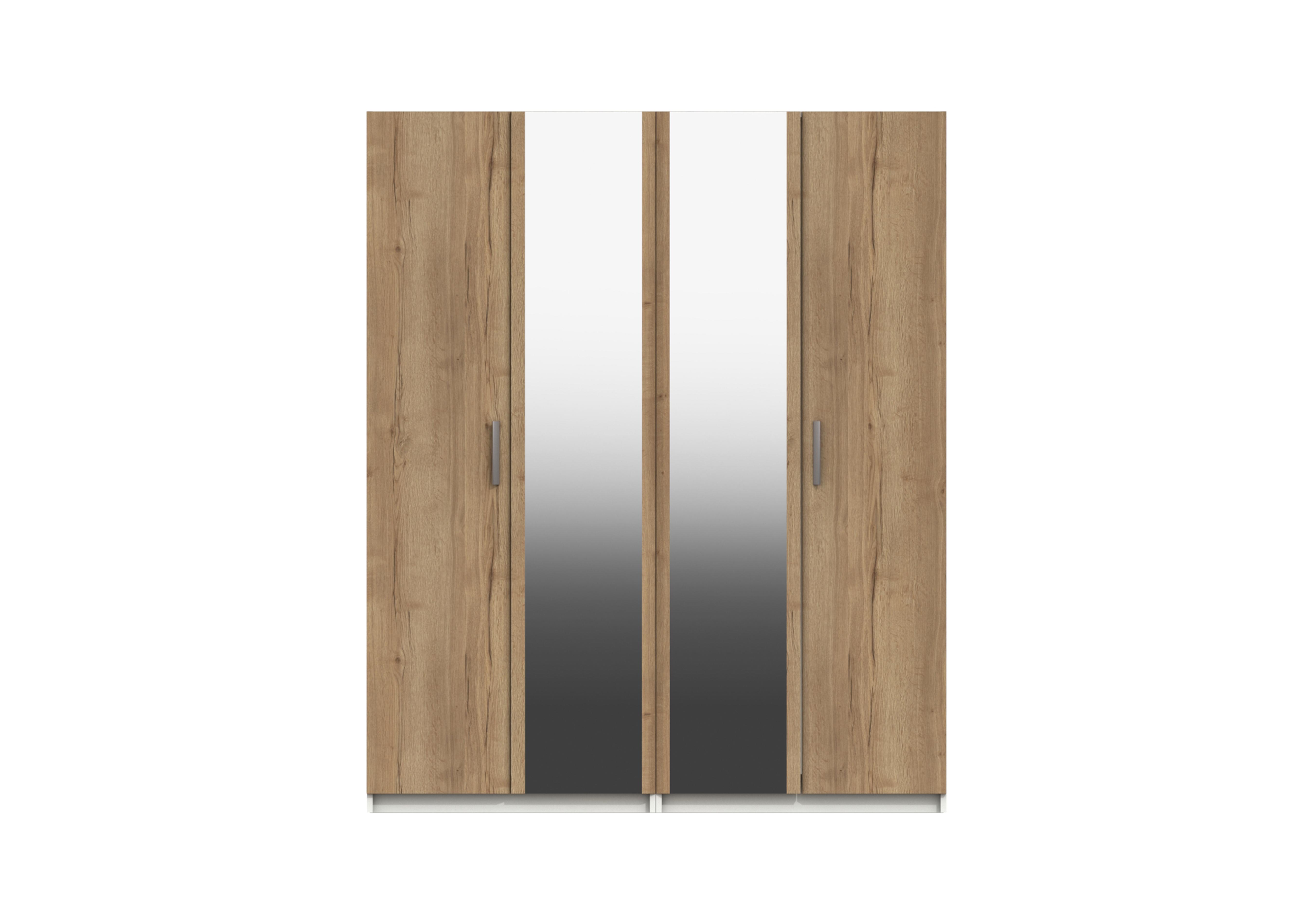 Waterloo 4 Door Wardrobe with 2 Mirrors in White & Natural Rustic Oak on Furniture Village
