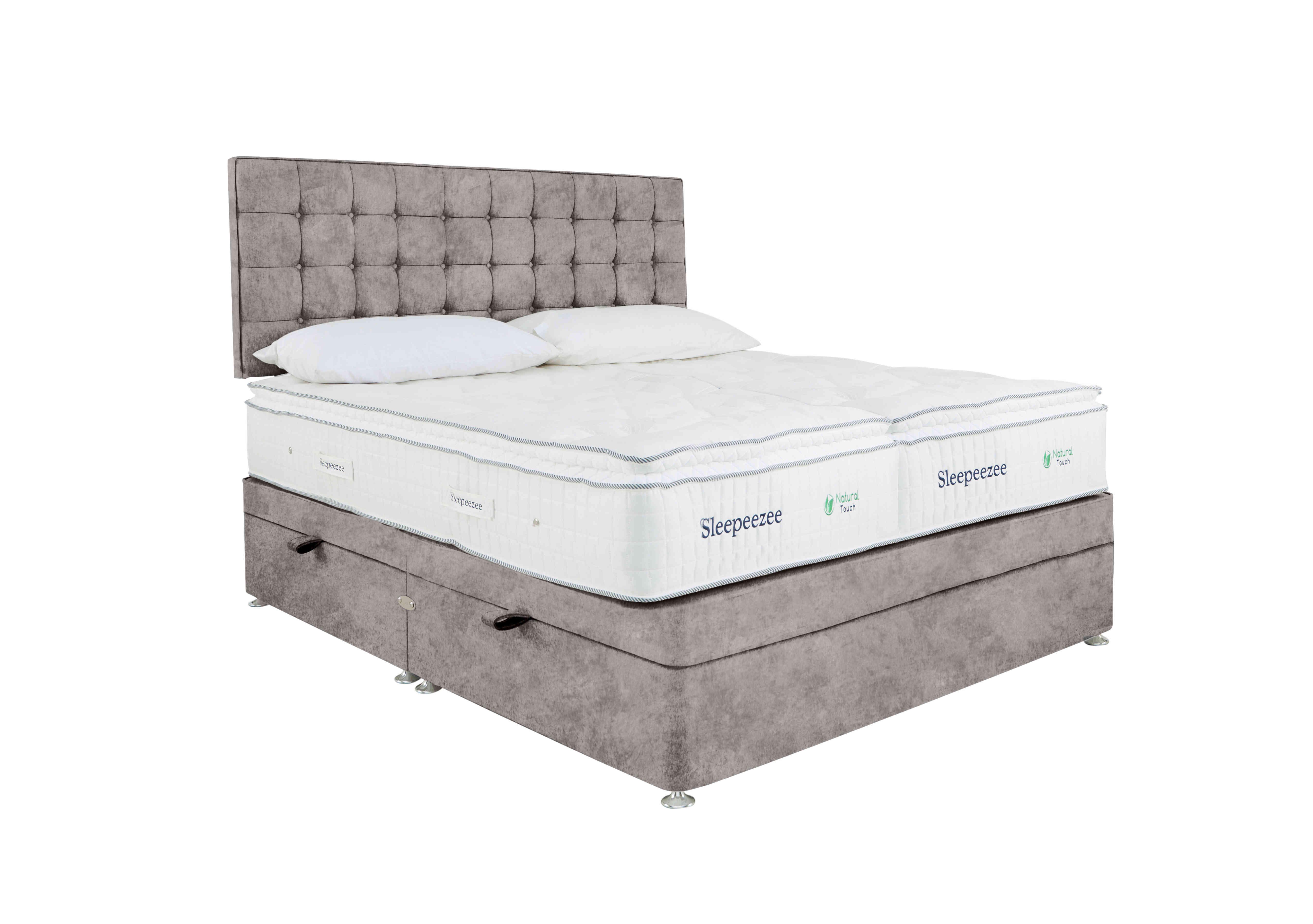 Natural Touch 2000 Pillowtop Zip and Link Side Ottoman Divan Set in Daytona Silver on Furniture Village