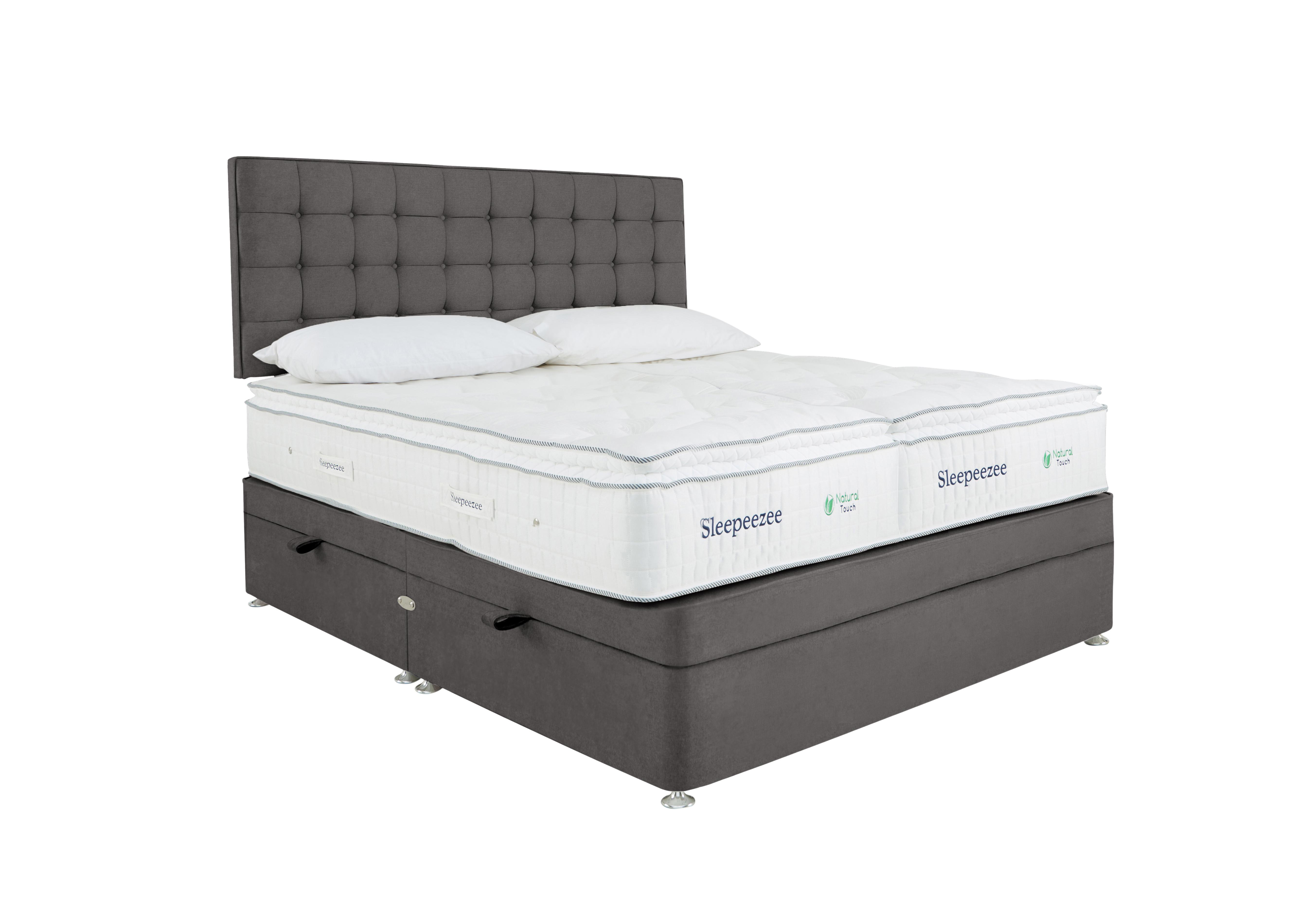 Natural Touch 2000 Pillowtop Zip and Link Side Ottoman Divan Set in Plush Dark Grey on Furniture Village