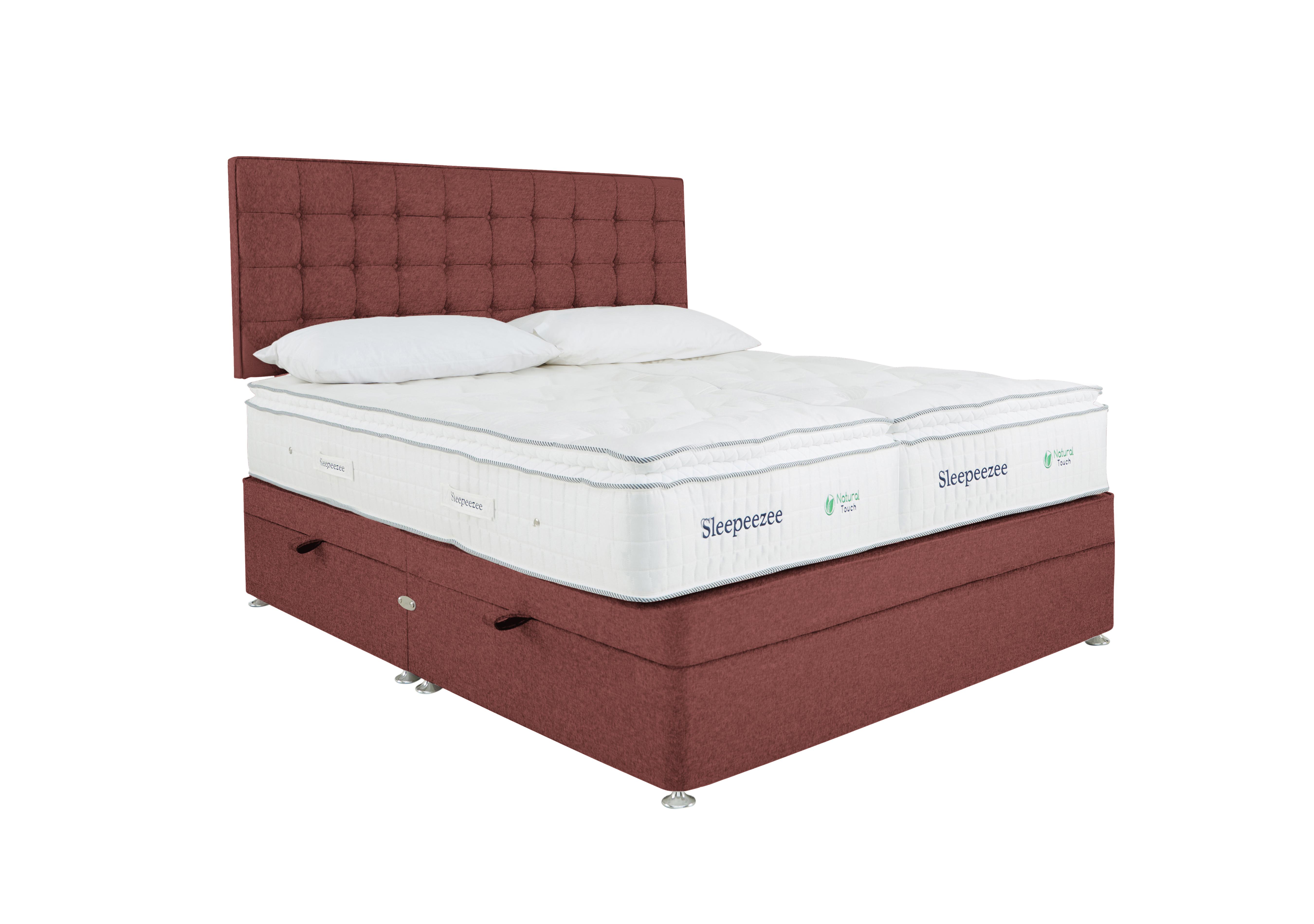 Natural Touch 2000 Pillowtop Zip and Link Side Ottoman Divan Set in Tweed 201 Rose on Furniture Village