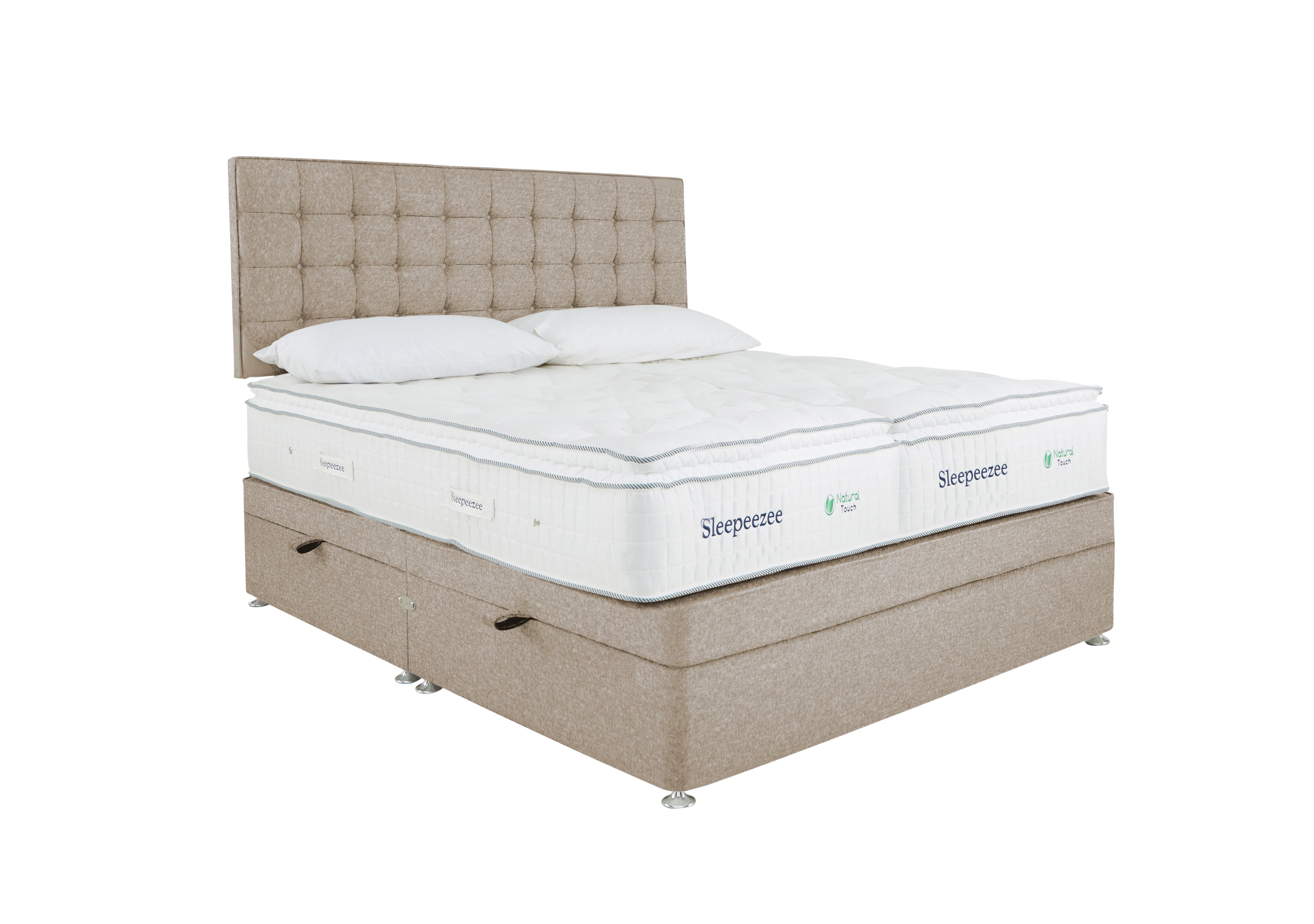Natural Touch 2000 Pillowtop Zip and Link Side Ottoman Divan Set in Tweed 901 Biscuit on Furniture Village