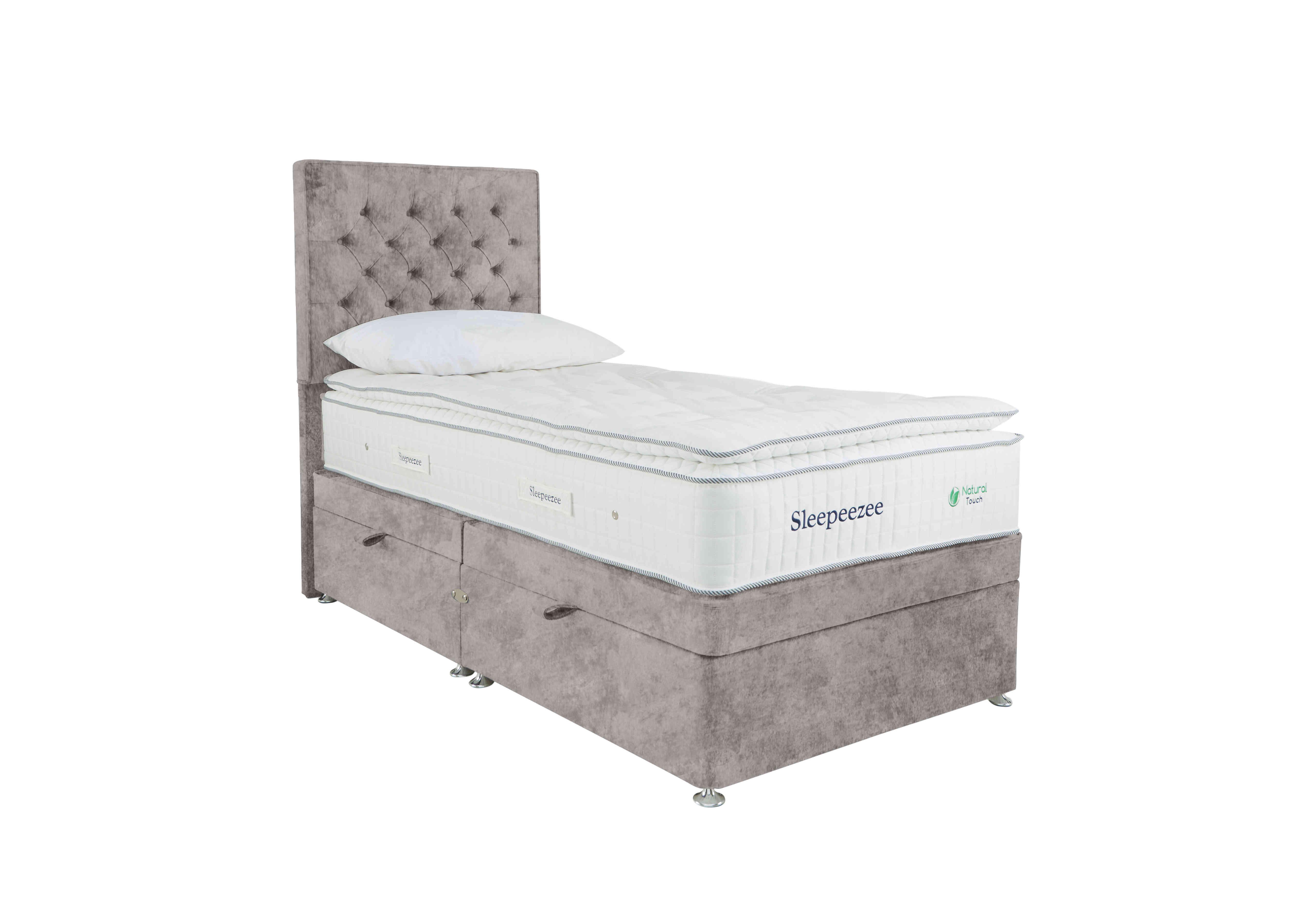 Natural Touch 3000 Pillowtop Side Ottoman Divan Set in Daytona Silver on Furniture Village