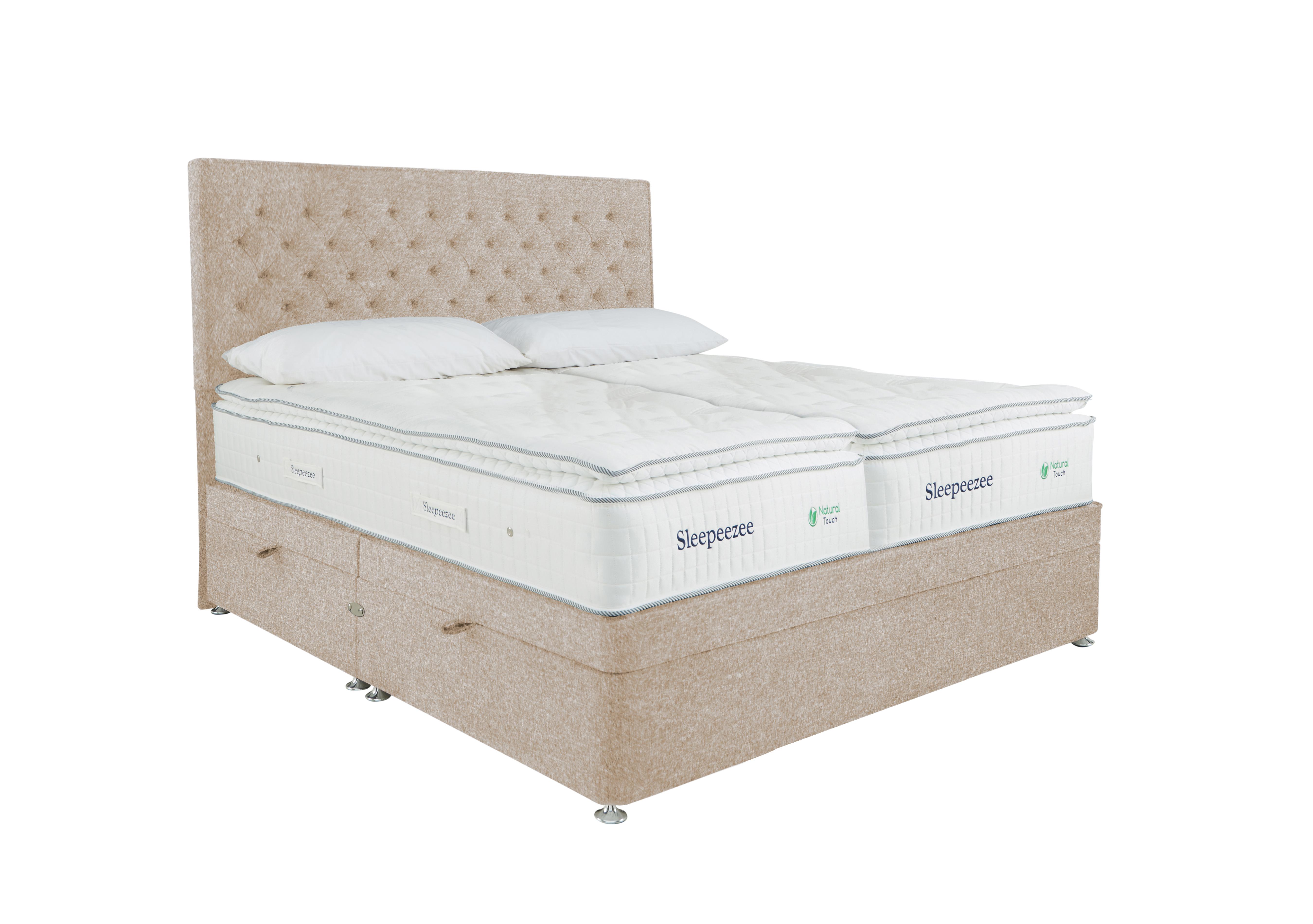 Natural Touch 3000 Pillowtop Zip and Link Side Ottoman Divan Set in Tweed 900 Cream on Furniture Village
