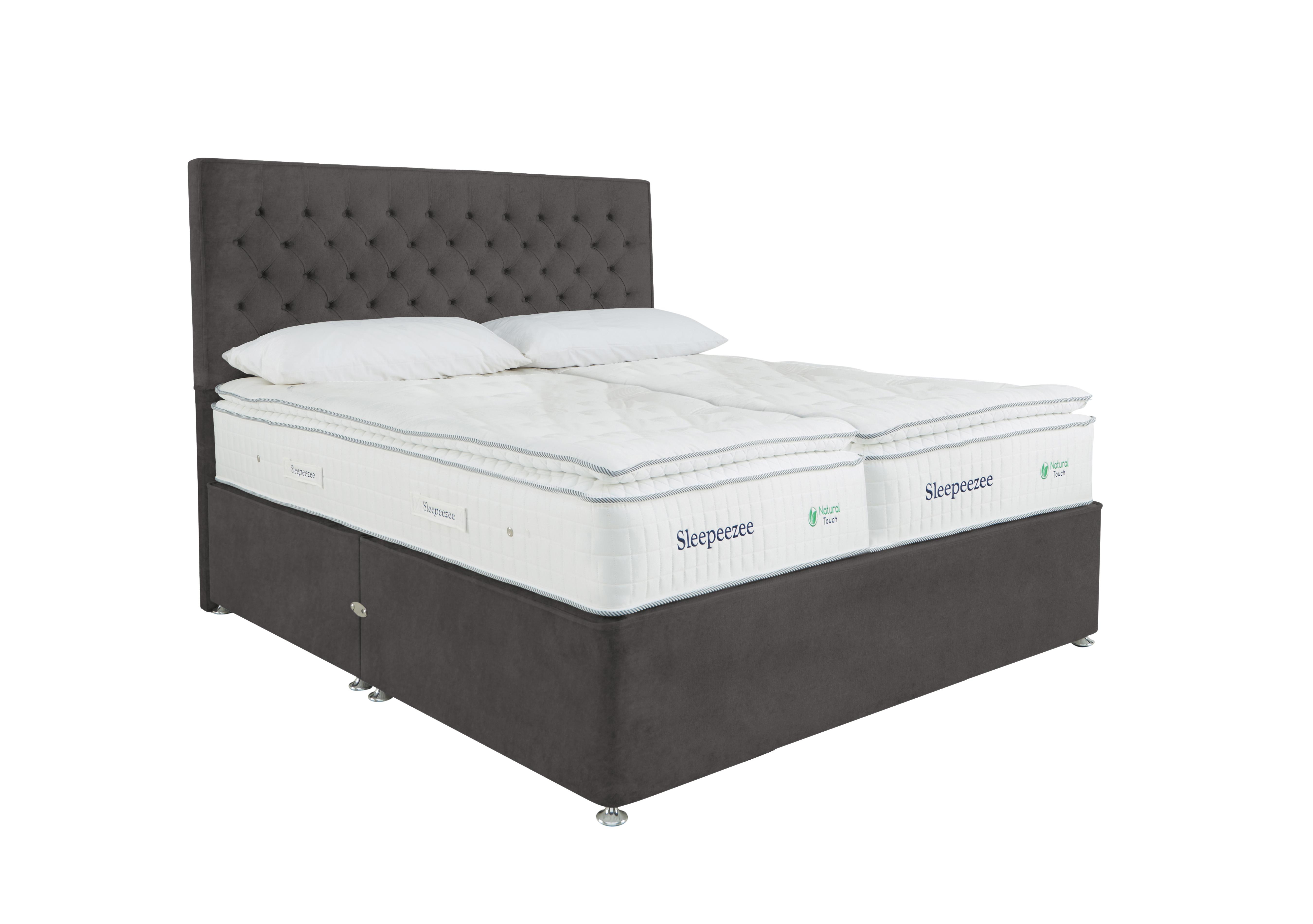 Natural Touch 3000 Pillowtop Zip and Link Divan Set in Plush Dark Grey on Furniture Village