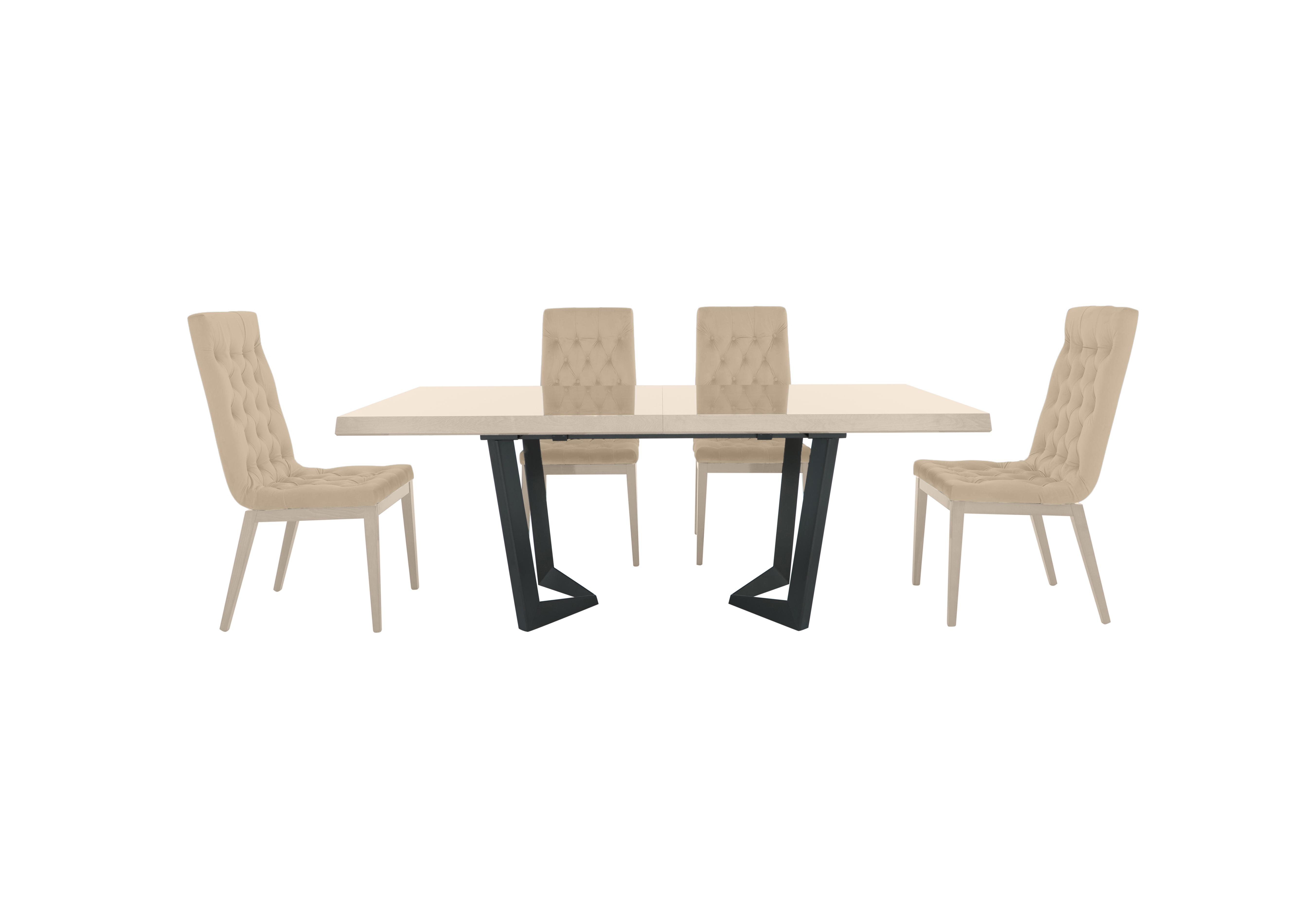Palazzo 200cm Extending Dining Table in Sand Birch with 4 Capitonne Buttoned Dining Chairs in Aquos 128 03 Cream on Furniture Village