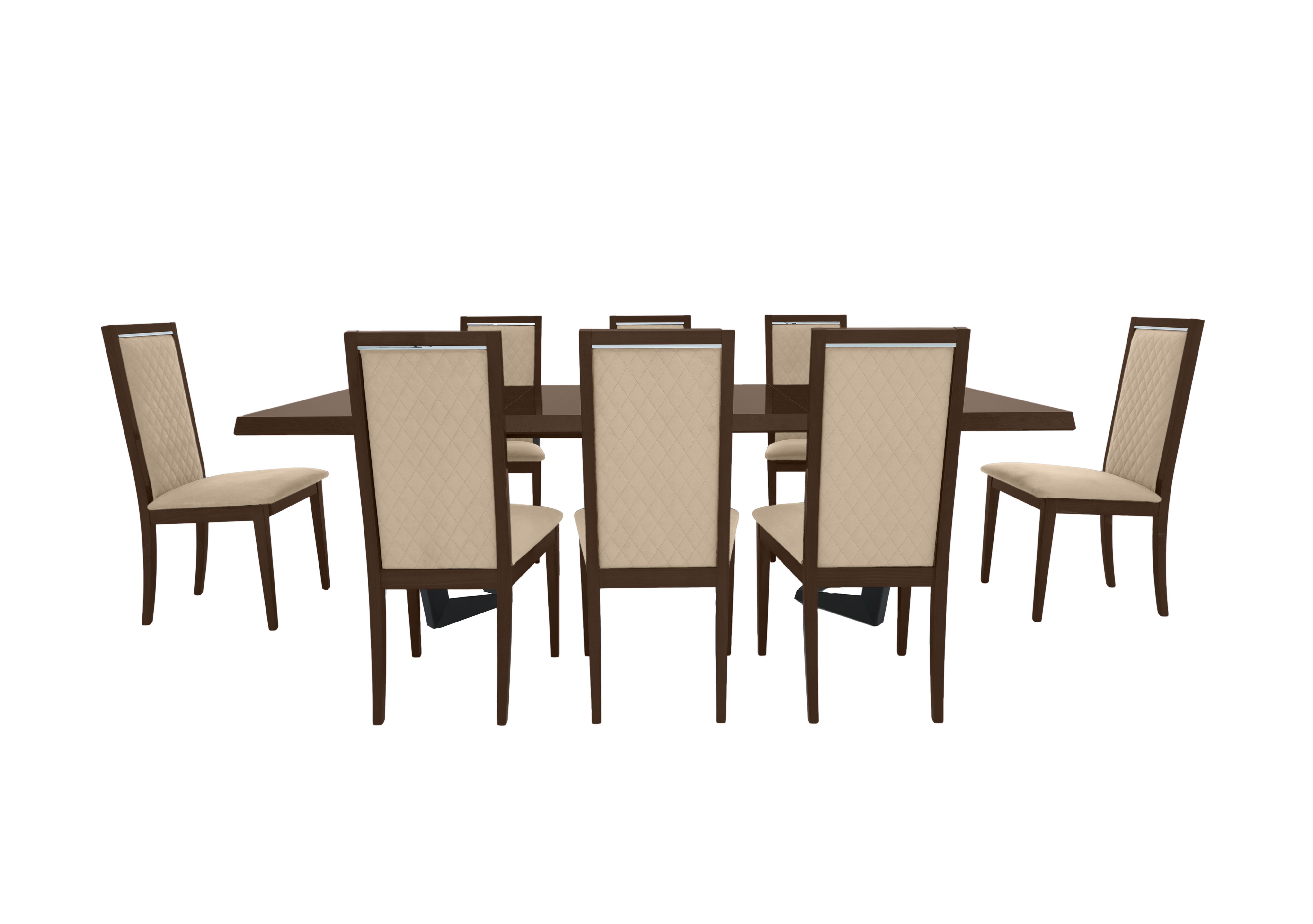 Palazzo 200cm Extending Dining Table in Dark Walnut with 8 Rombi Dining Chairs in Aquos 129 03 Cream on Furniture Village