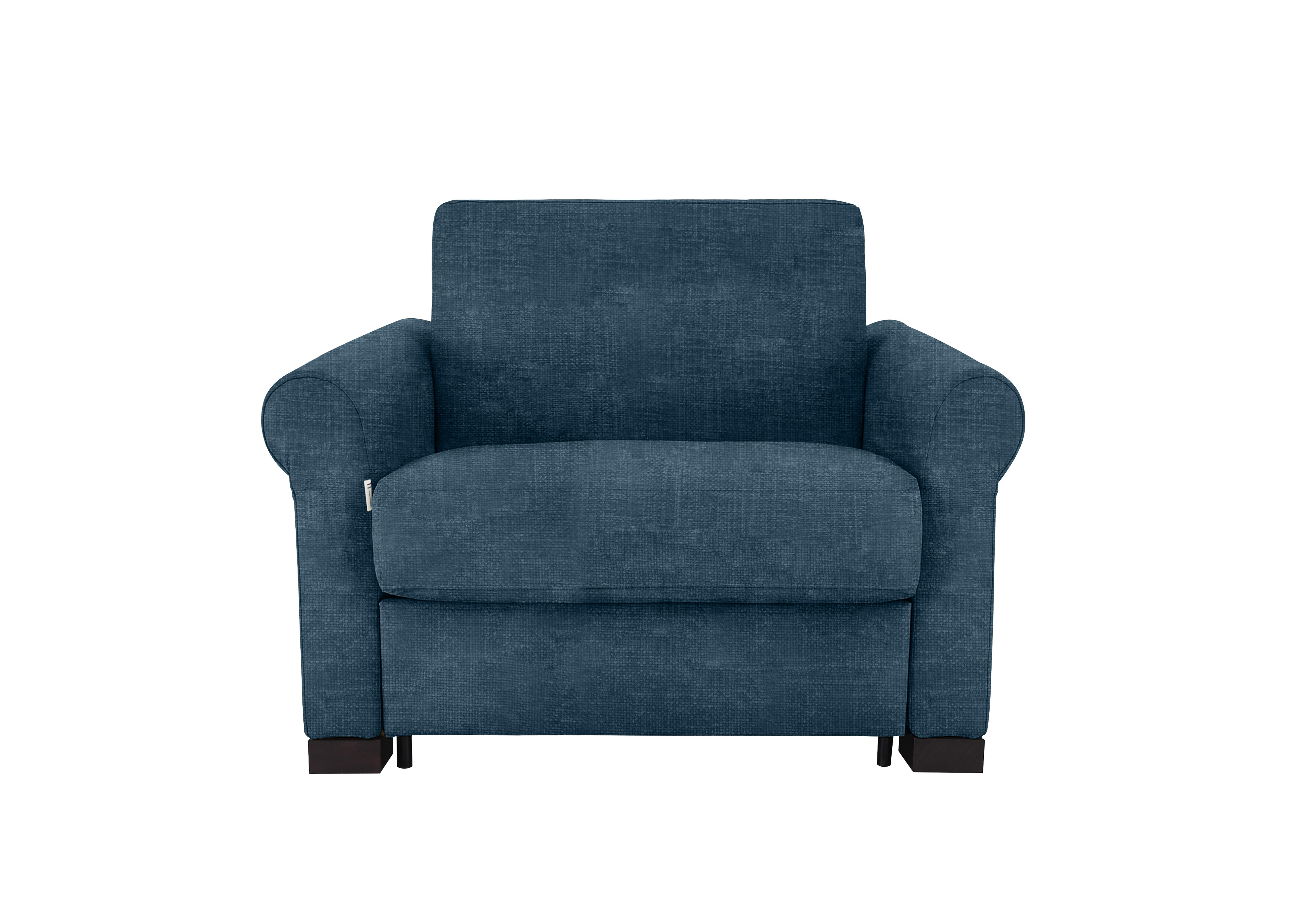Alcova Fabric Chair Sofa Bed with Scroll Arms in Baobab Blue 557 on Furniture Village