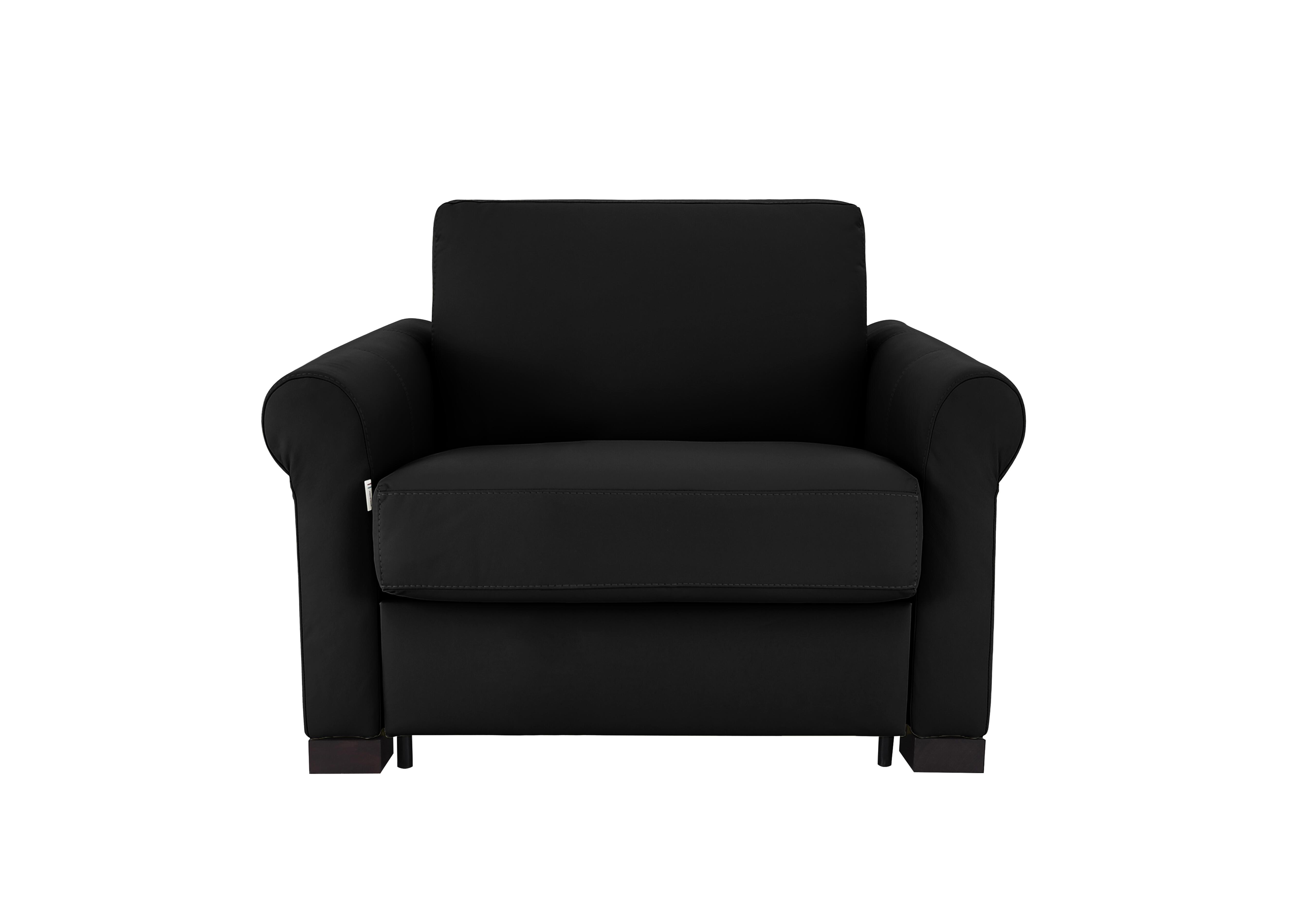 Alcova Leather Chair Sofa Bed with Scroll Arms in Botero Nero 2154 on Furniture Village