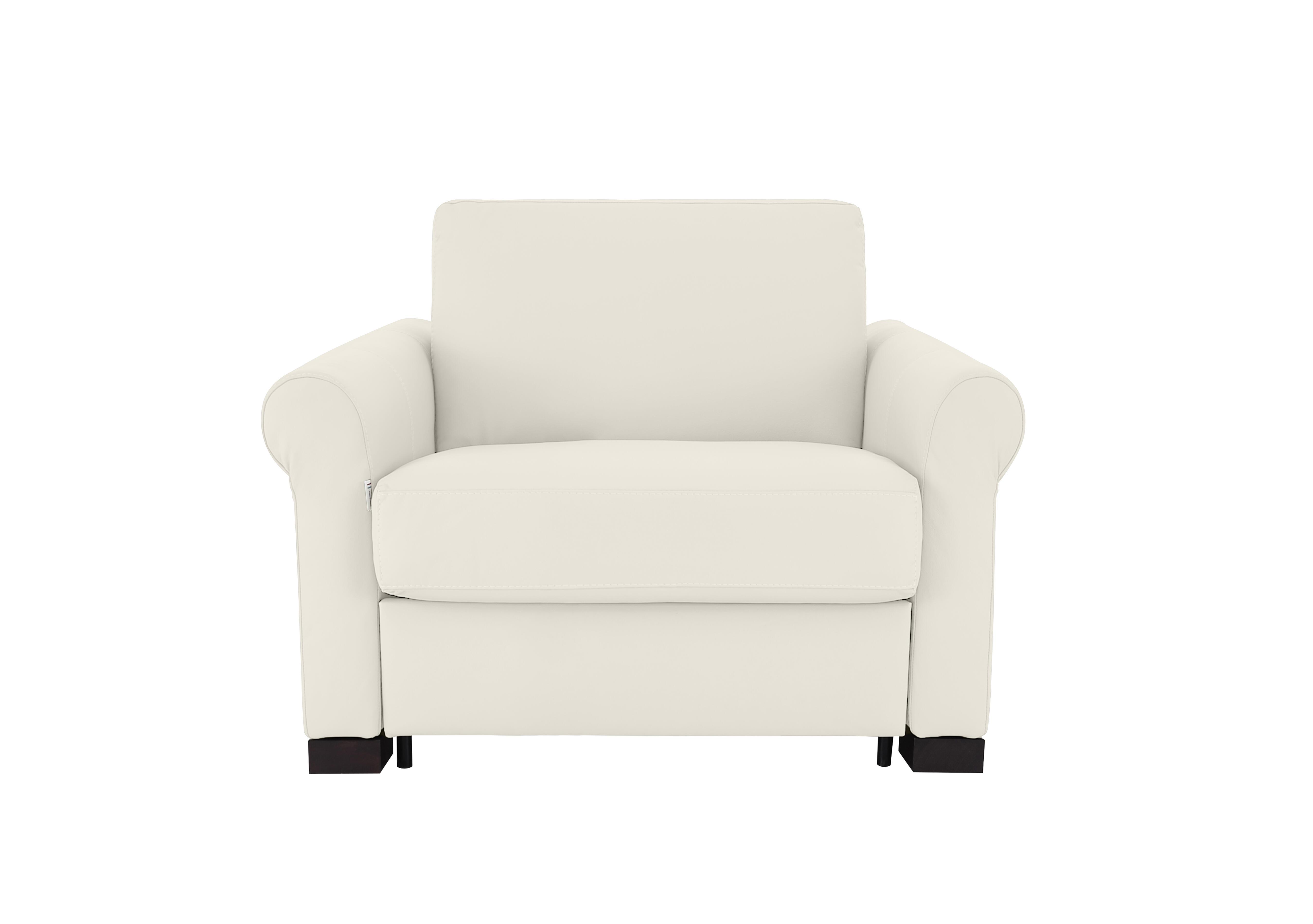 Alcova Leather Chair Sofa Bed with Scroll Arms in Torello Bianco Puro 370 on Furniture Village