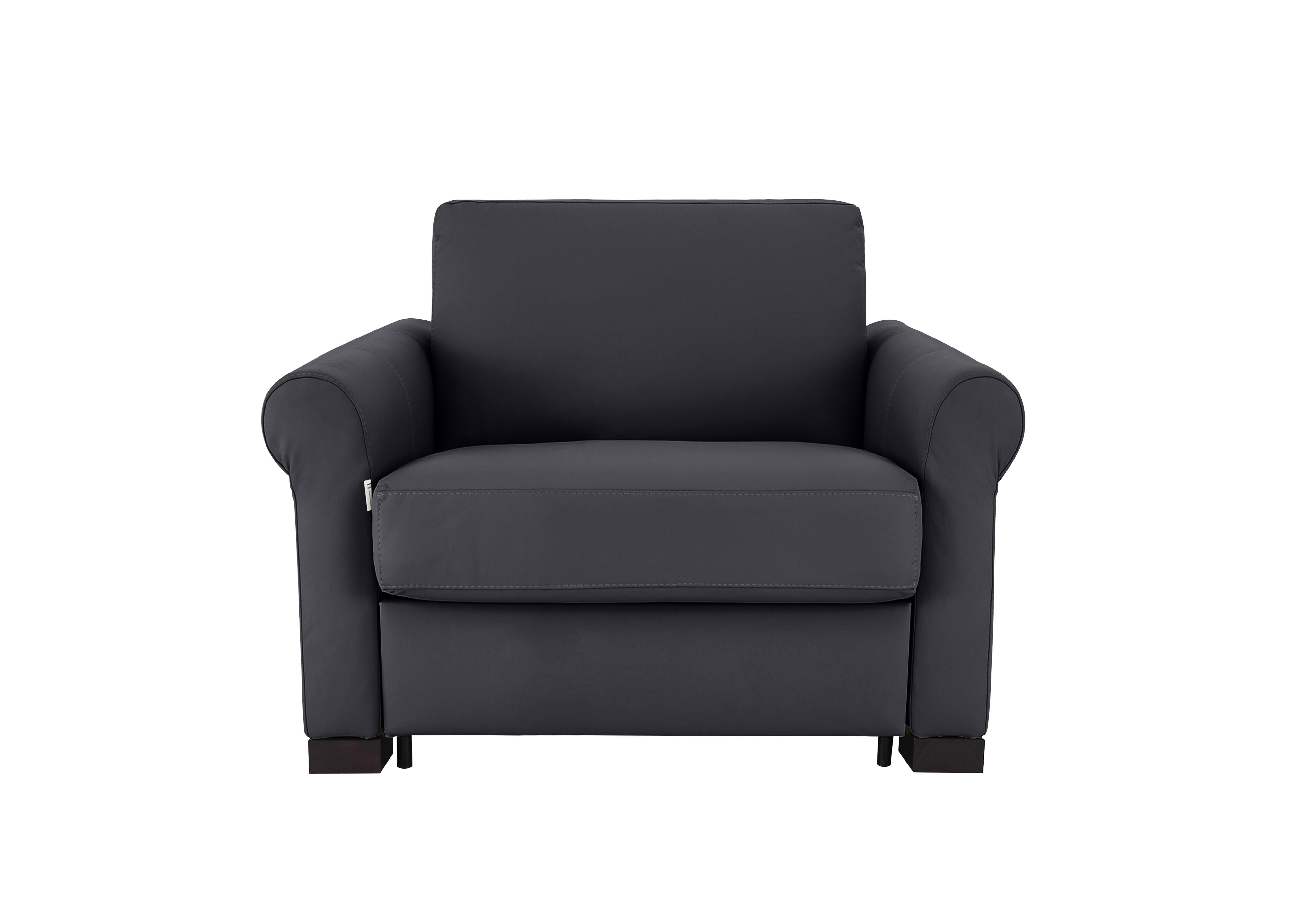 Alcova Leather Chair Sofa Bed with Scroll Arms in Torello Blu 81 on Furniture Village