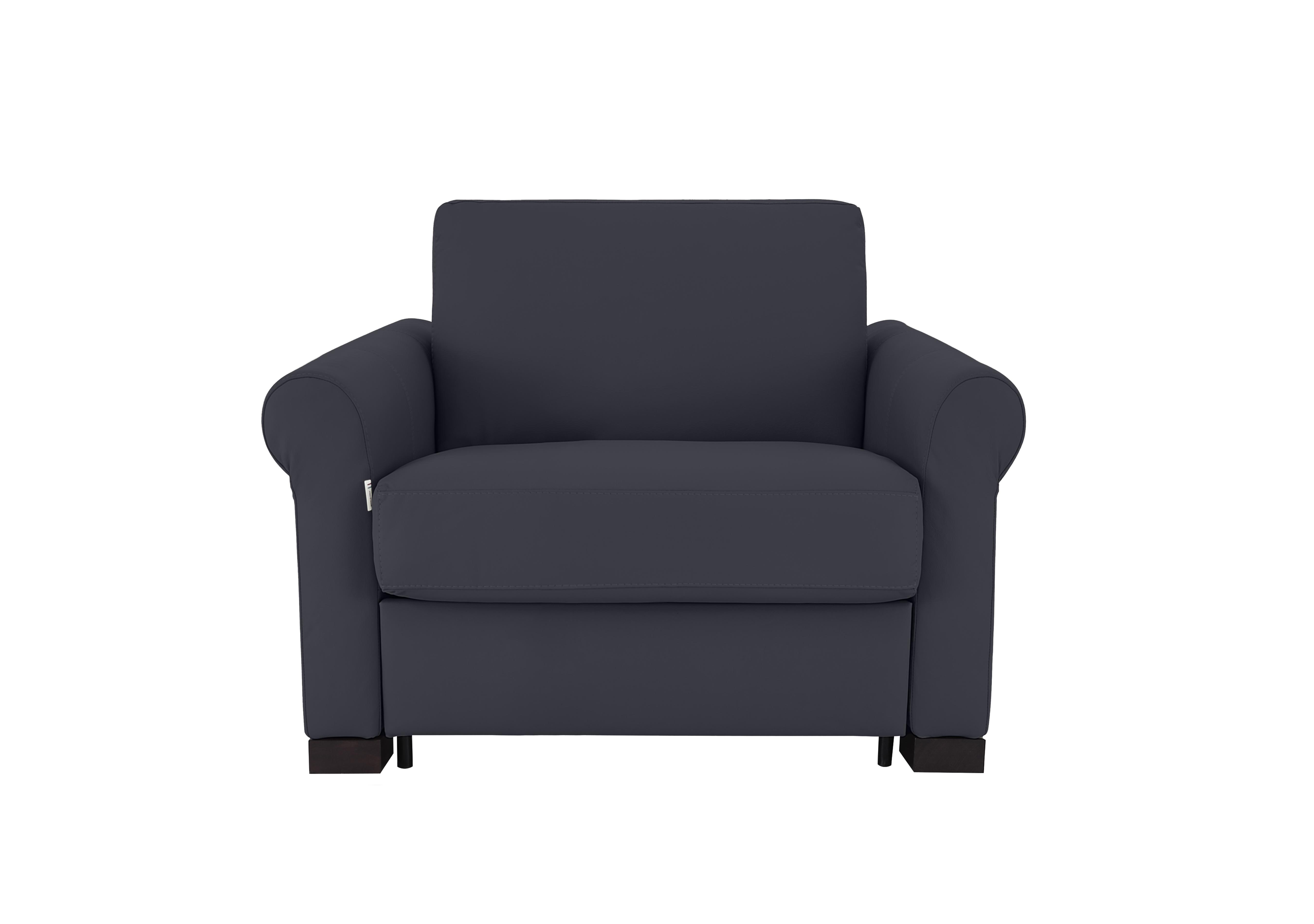 Alcova Leather Chair Sofa Bed with Scroll Arms in Torello Blu 81 on Furniture Village