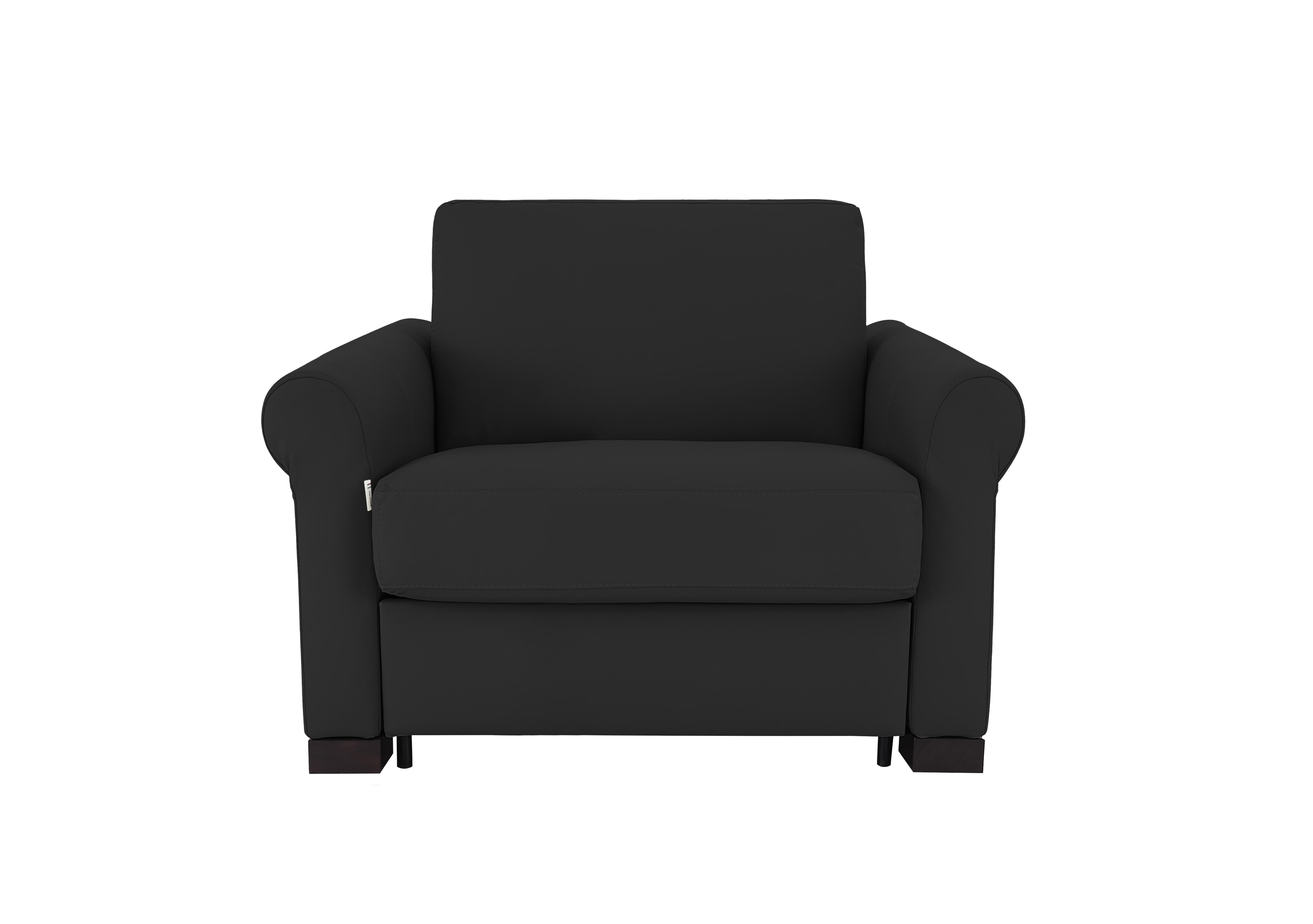 Alcova Leather Chair Sofa Bed with Scroll Arms in Torello Nero 71 on Furniture Village