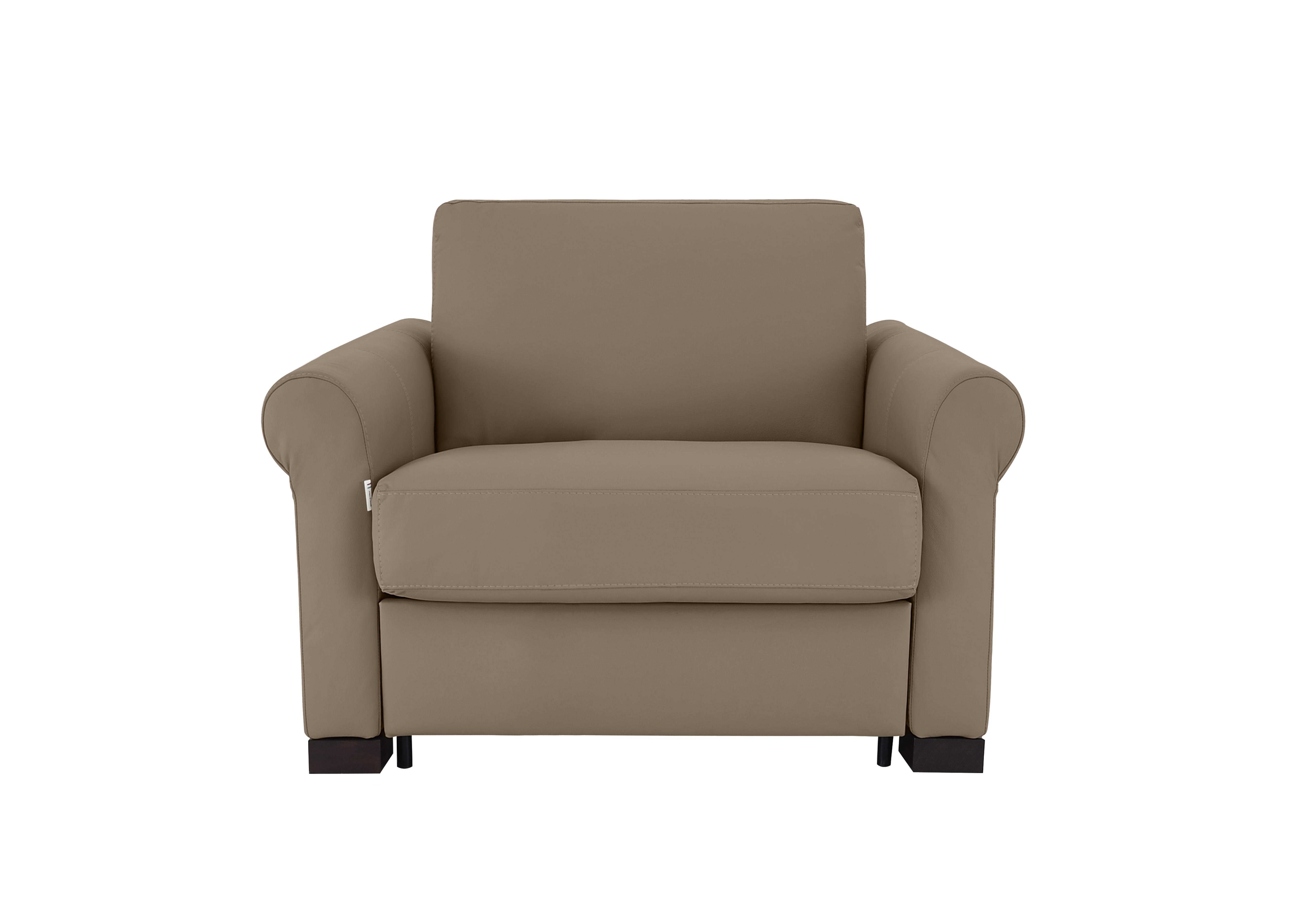 Alcova Leather Chair Sofa Bed with Scroll Arms in Torello Taupe 312 on Furniture Village