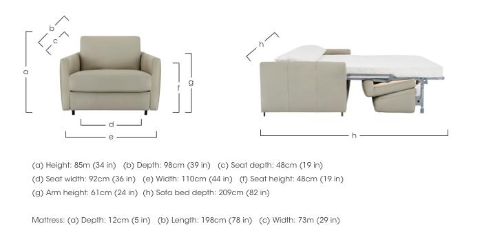 Alcova Leather Chair Sofa Bed with Slim Arms in  on Furniture Village