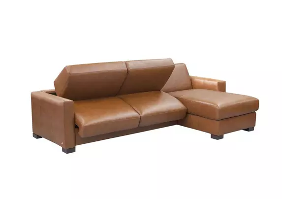 Alcova 3 Seater Leather Sofa Bed with Storage Chaise and Box Arms