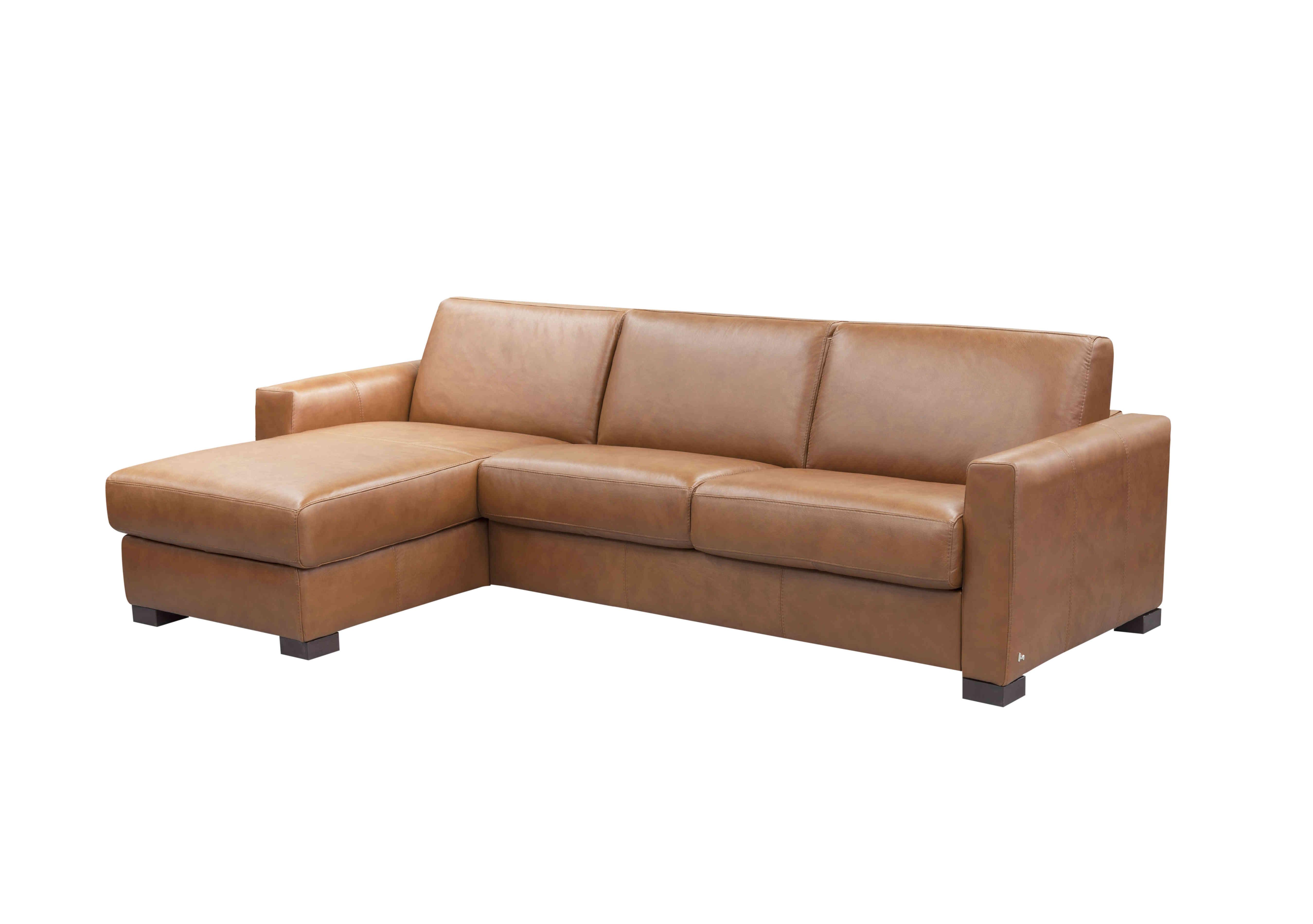 Alcova 3 Seater Leather Sofa Bed with Storage Chaise and Box Arms in Botero Cuoio 2151 on Furniture Village
