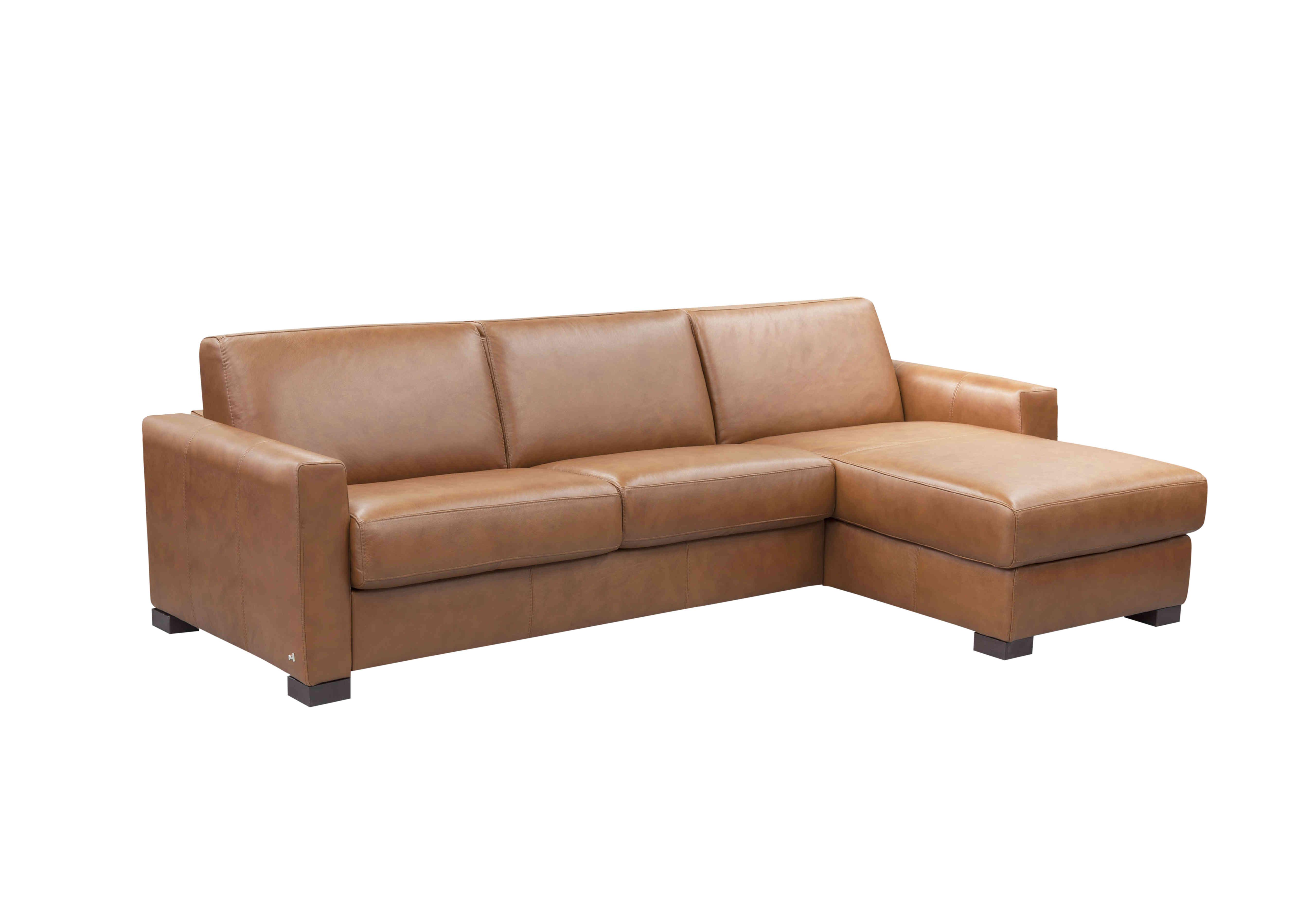 Alcova 3 Seater Leather Sofa Bed with Storage Chaise and Box Arms in Botero Cuoio 2151 on Furniture Village