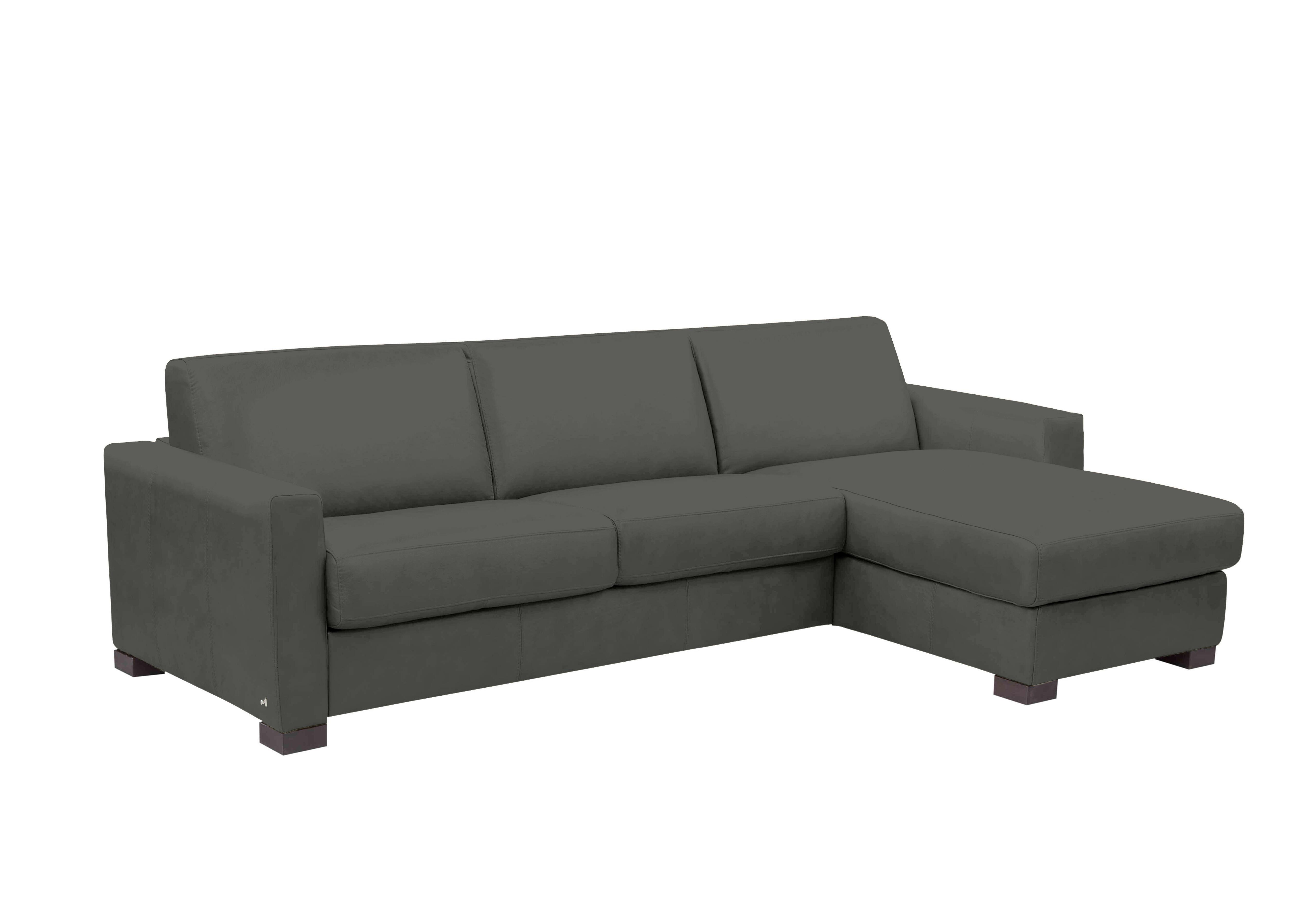 Alcova 3 Seater Leather Sofa Bed with Storage Chaise and Box Arms in Botero Grigio 2162 on Furniture Village