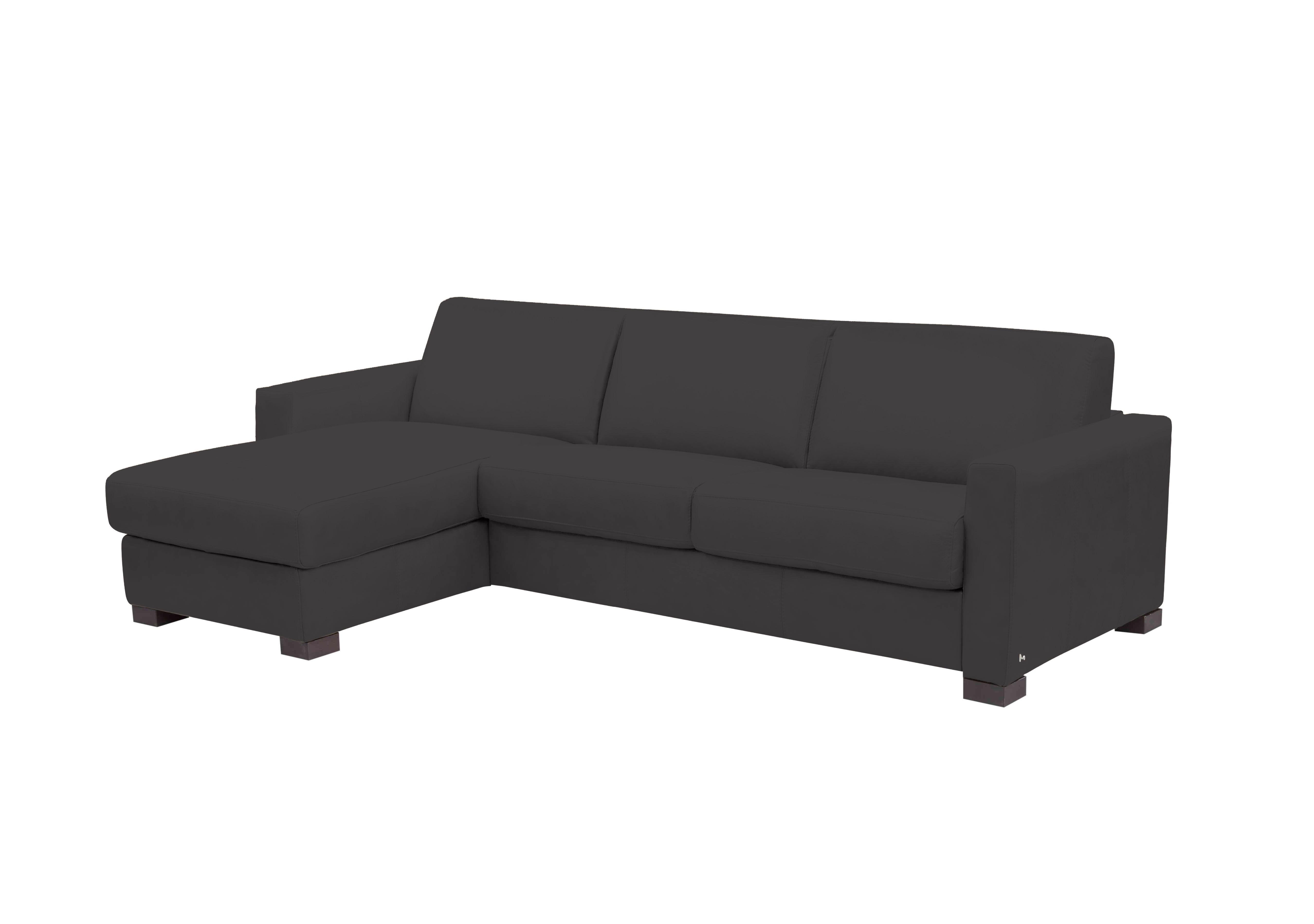 Alcova 3 Seater Leather Sofa Bed with Storage Chaise and Box Arms in Botero Nero 2154 on Furniture Village