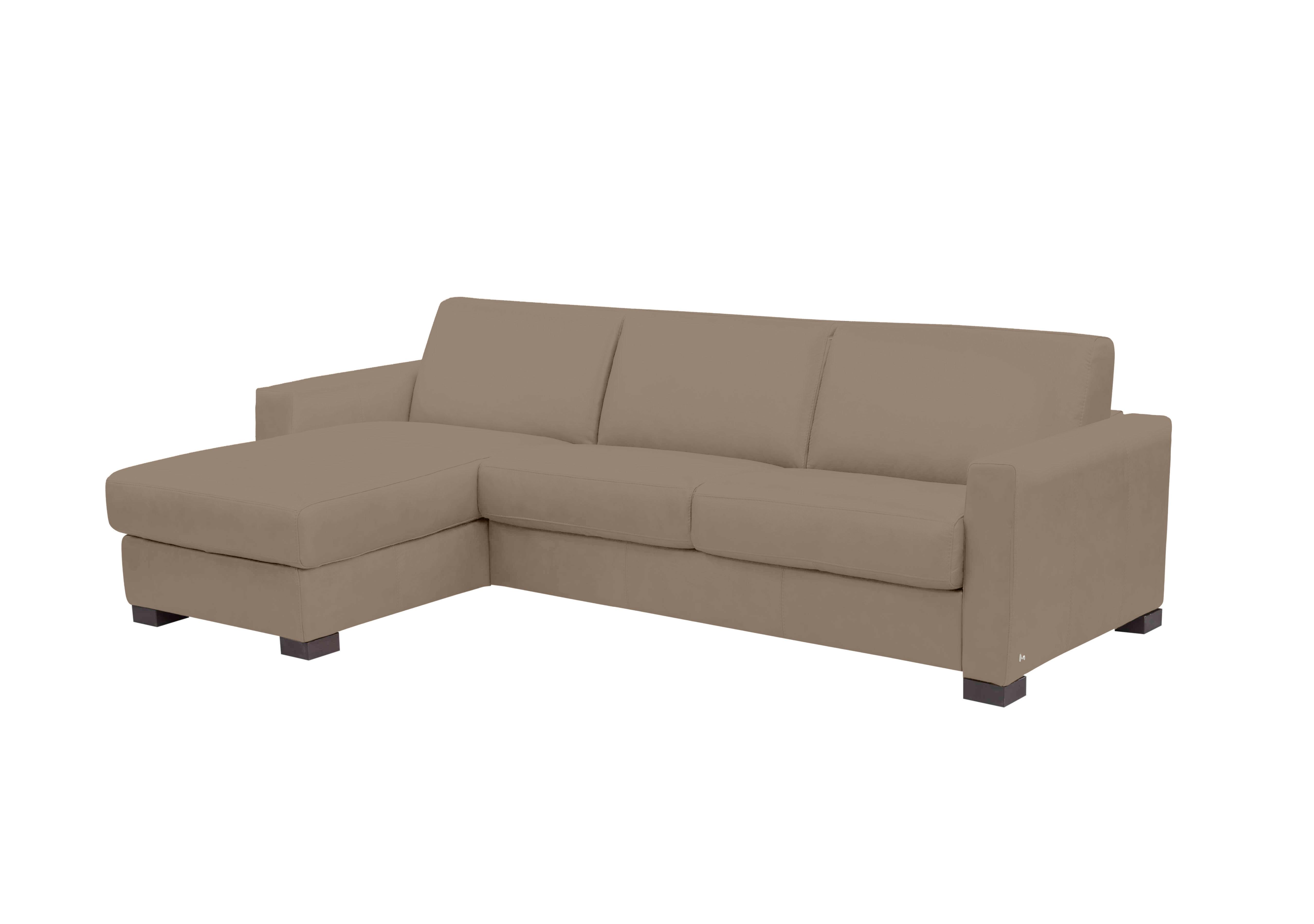 Alcova 3 Seater Leather Sofa Bed with Storage Chaise and Box Arms in Botero Taupe 2152 on Furniture Village