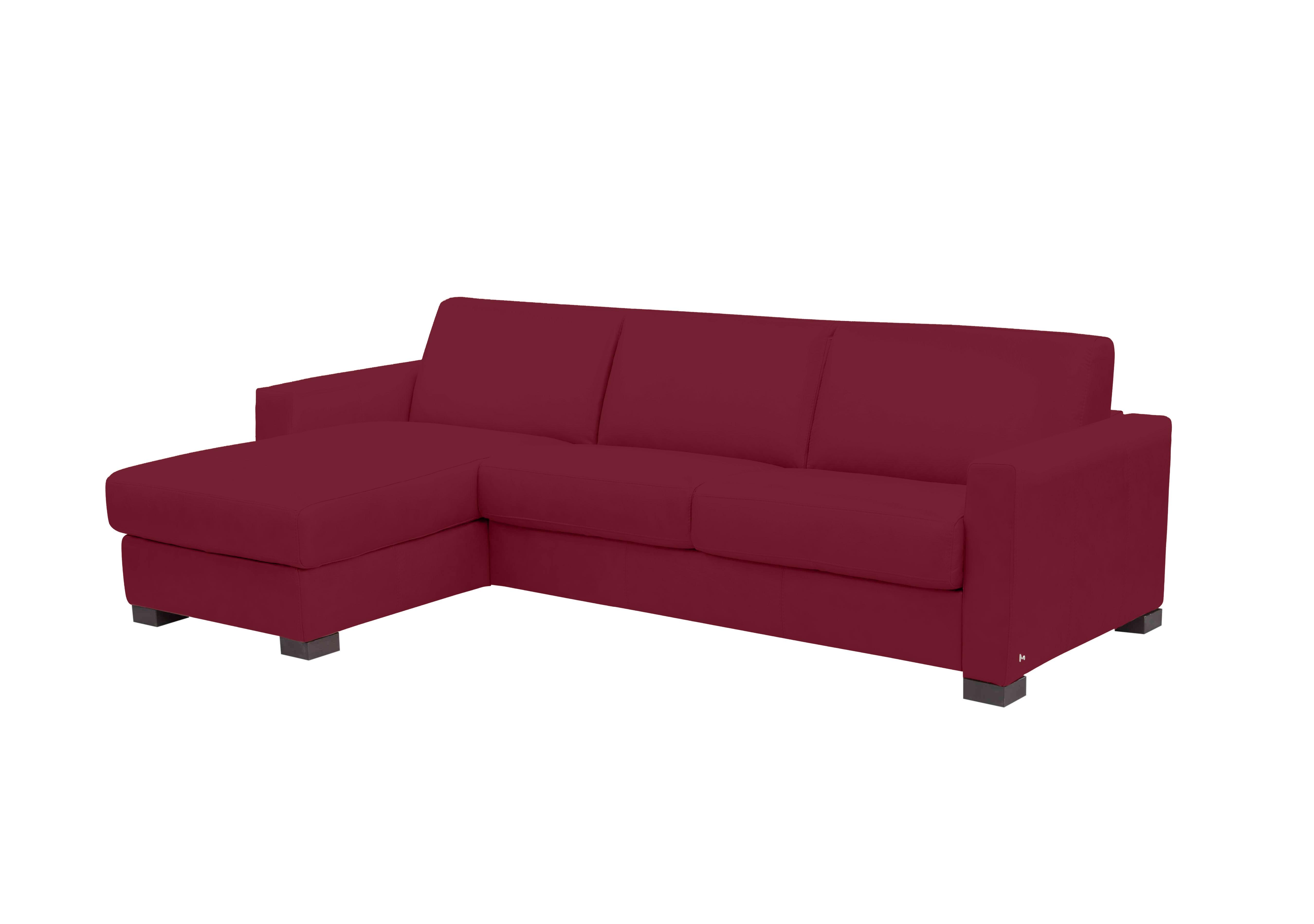 Alcova 3 Seater Leather Sofa Bed with Storage Chaise and Box Arms in Dali Bordeaux 1521 on Furniture Village