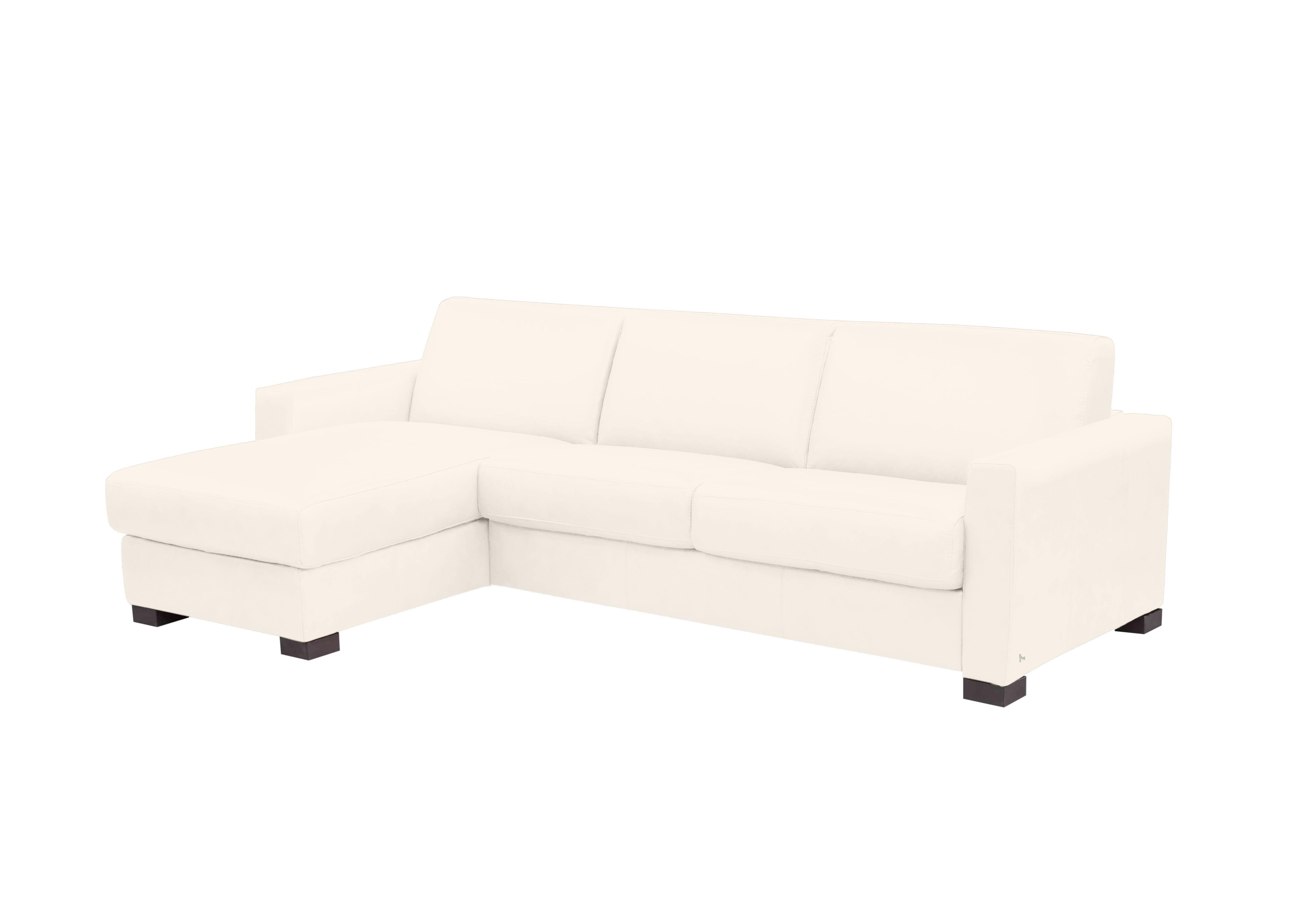 Alcova 3 Seater Leather Sofa Bed with Storage Chaise and Box Arms in Torello Bianco 93 on Furniture Village