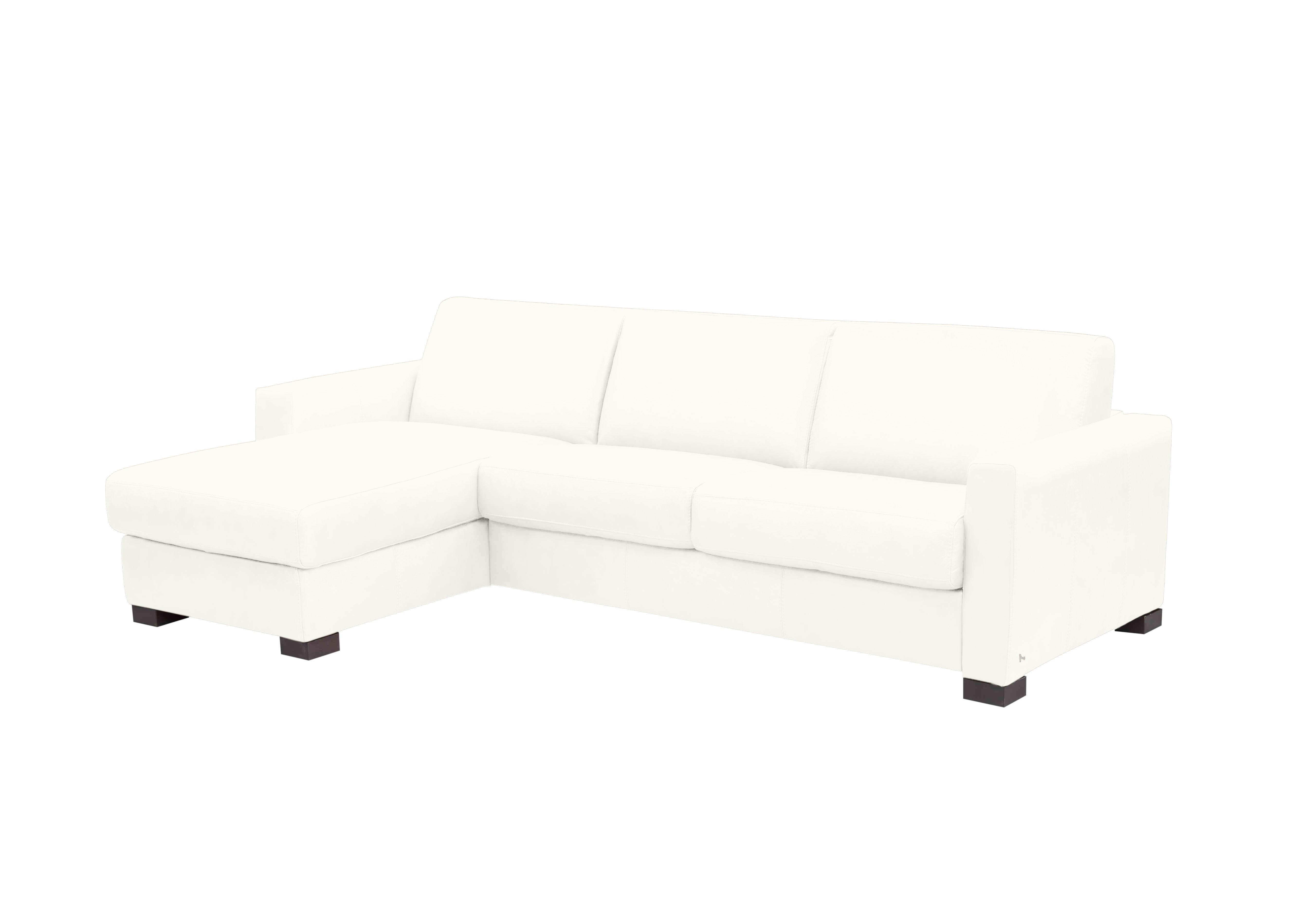 Alcova 3 Seater Leather Sofa Bed with Storage Chaise and Box Arms in Torello Bianco Puro 370 on Furniture Village