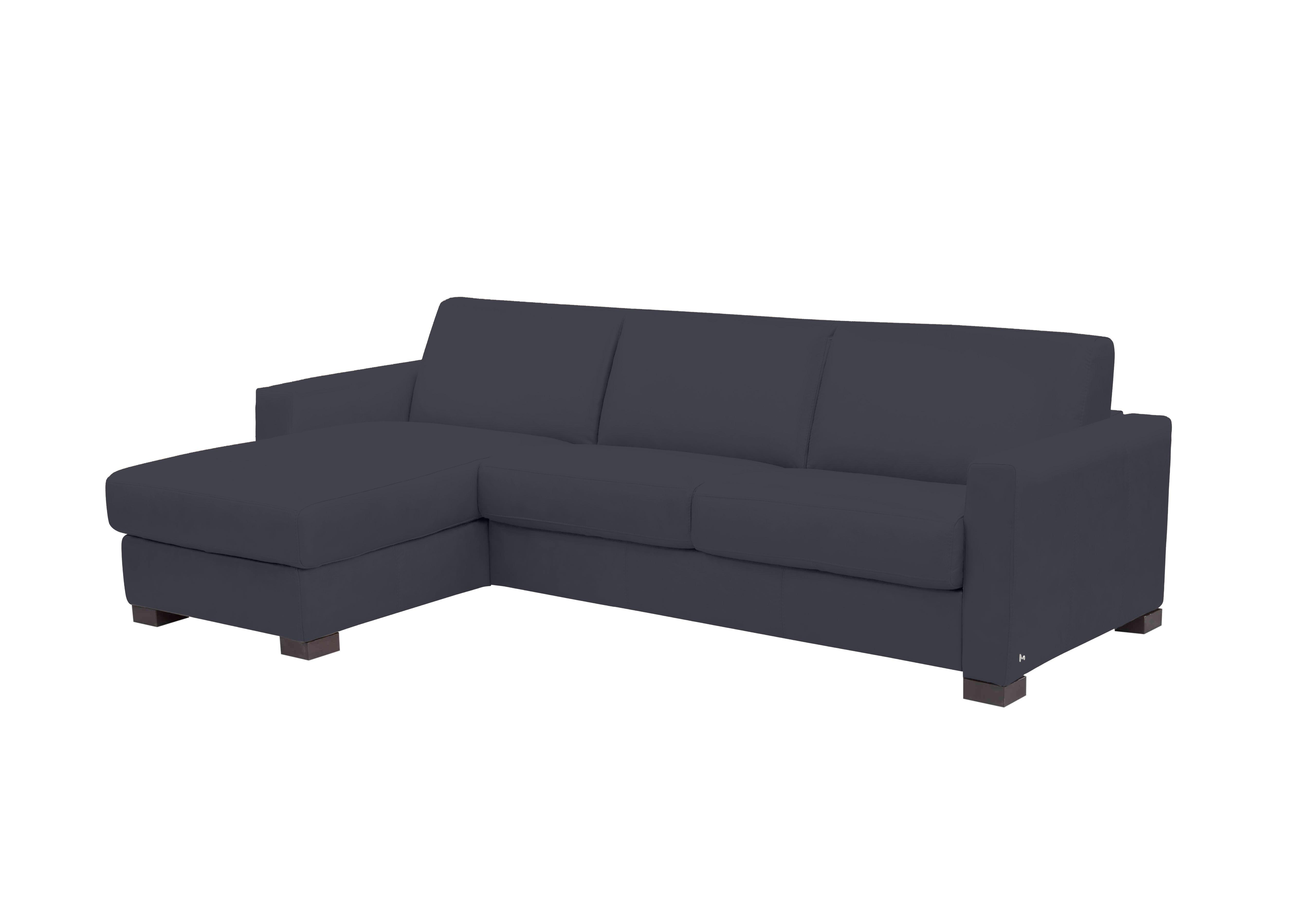 Alcova 3 Seater Leather Sofa Bed with Storage Chaise and Box Arms in Torello Blu 81 on Furniture Village